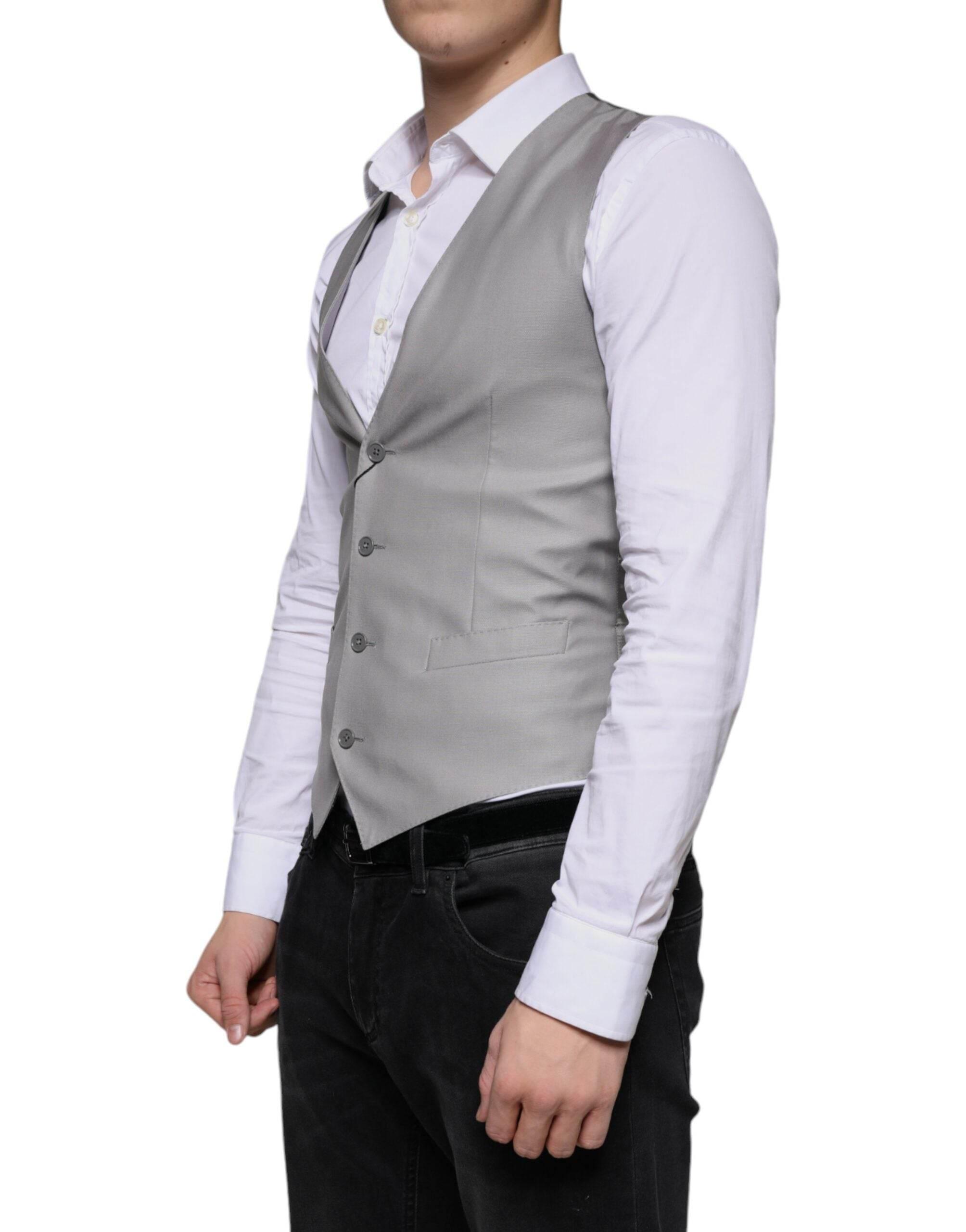 Dolce & Gabbana Light Gray Wool Formal Dress Waistcoat Vest - Hilstor