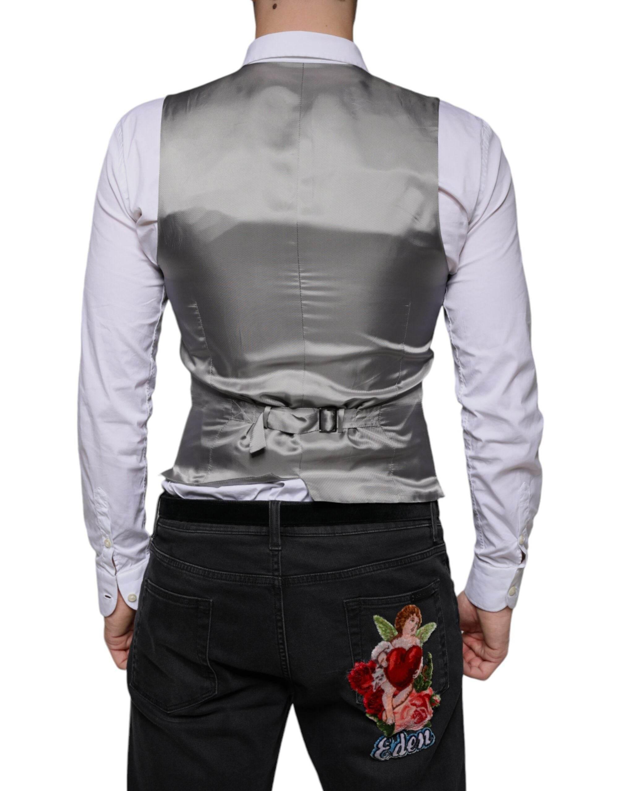 Dolce & Gabbana Light Gray Wool Formal Dress Waistcoat Vest - Hilstor