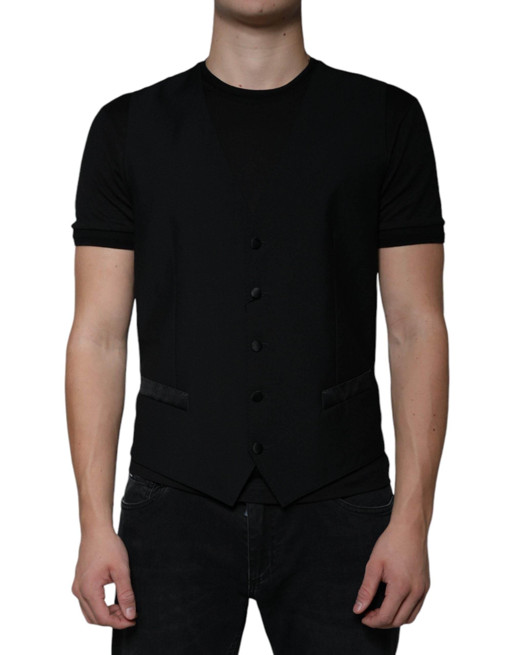 Dolce & Gabbana Black Wool Formal Dress Men Waistcoat Vest - Hilstor