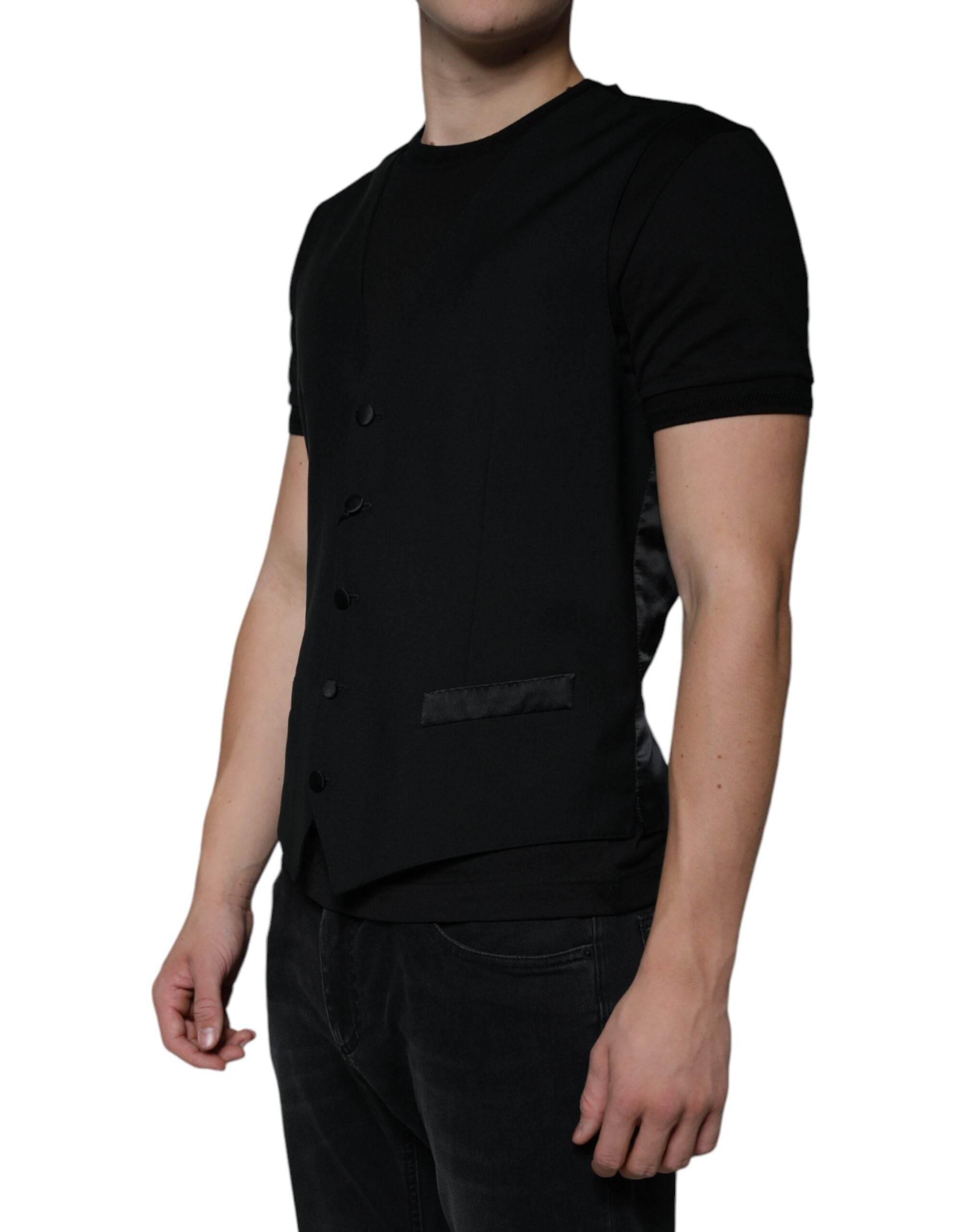 Dolce & Gabbana Black Wool Formal Dress Men Waistcoat Vest - Hilstor