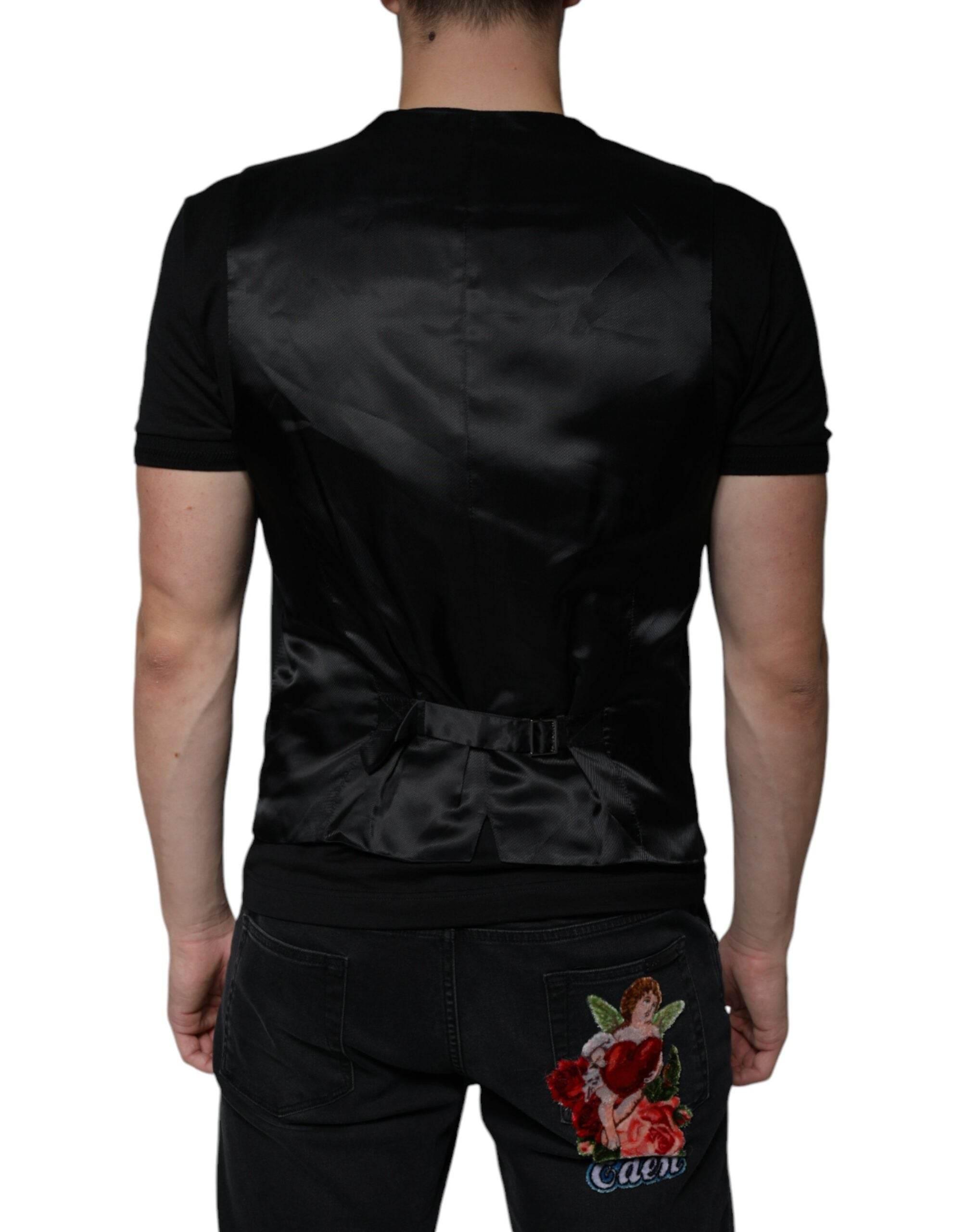 Dolce & Gabbana Black Wool Formal Dress Men Waistcoat Vest - Hilstor