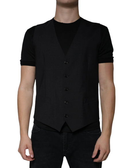 Dolce & Gabbana Black Wool Waistcoat Dress Formal Vest - Hilstor