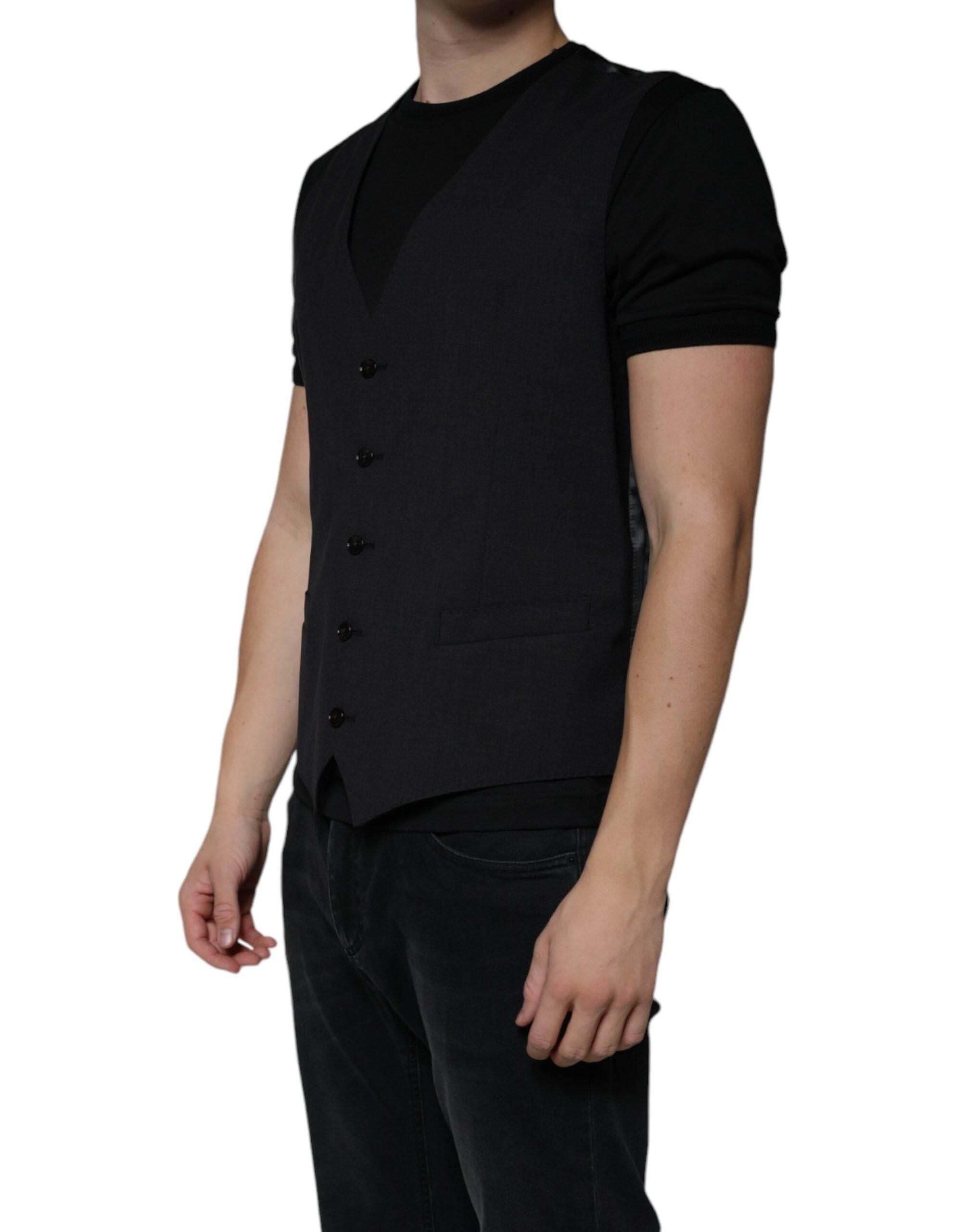 Dolce & Gabbana Black Wool Waistcoat Dress Formal Vest - Hilstor