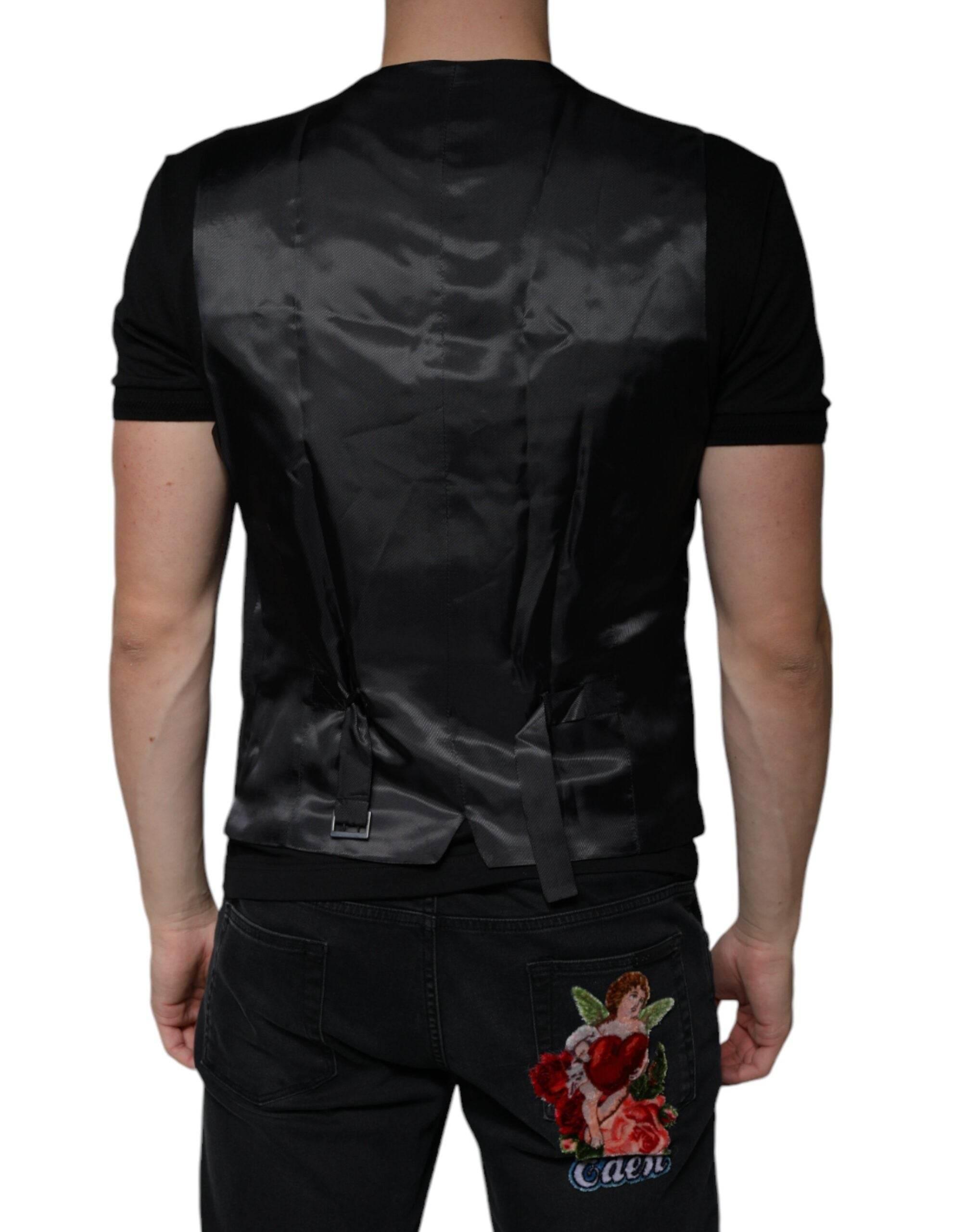 Dolce & Gabbana Black Wool Waistcoat Dress Formal Vest - Hilstor