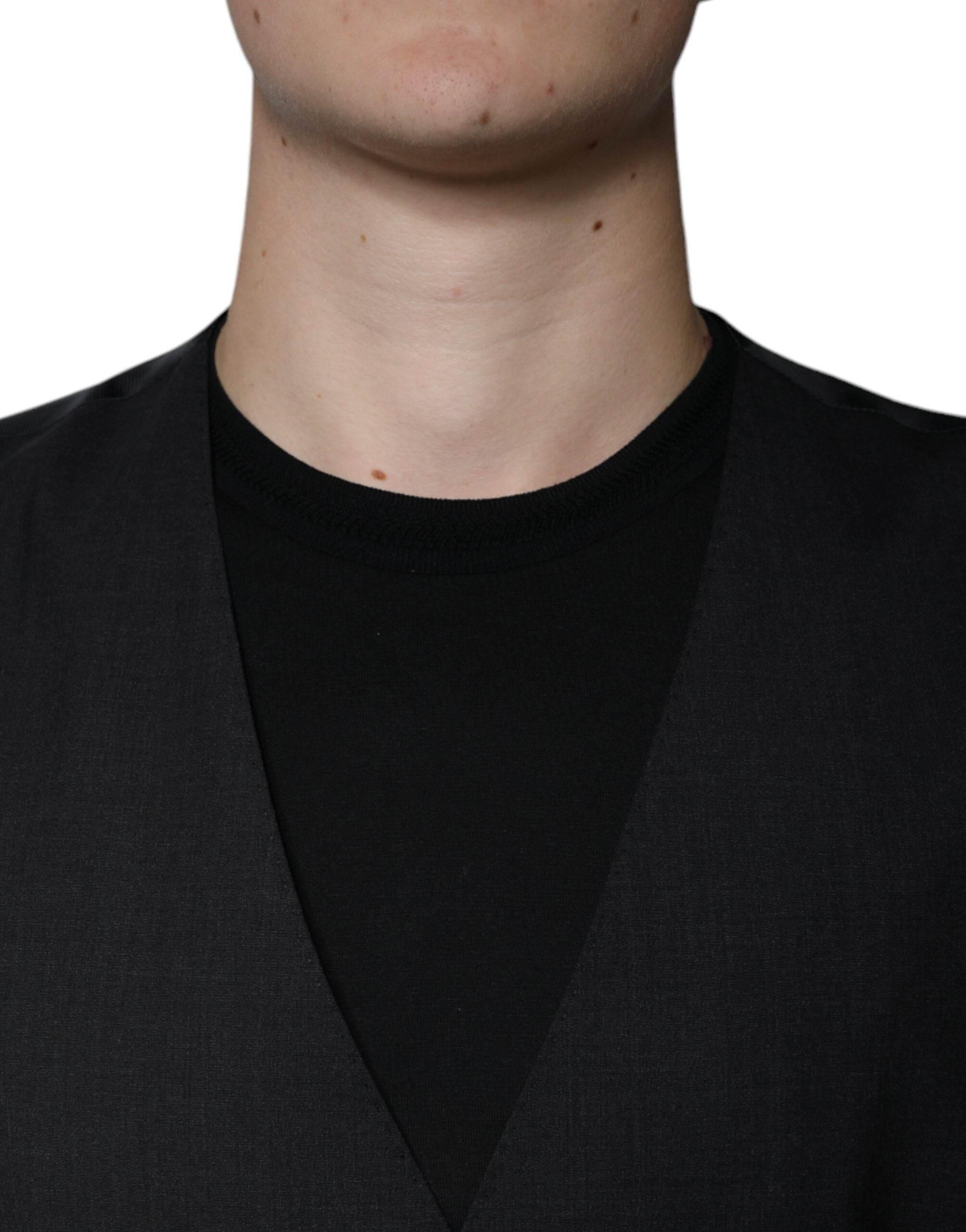 Dolce & Gabbana Black Wool Waistcoat Dress Formal Vest - Hilstor