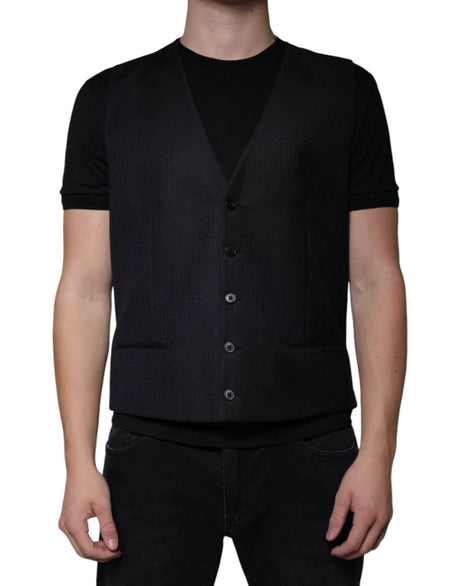 Dolce & Gabbana Black Wool Waistcoat Dress Formal Vest - Hilstor
