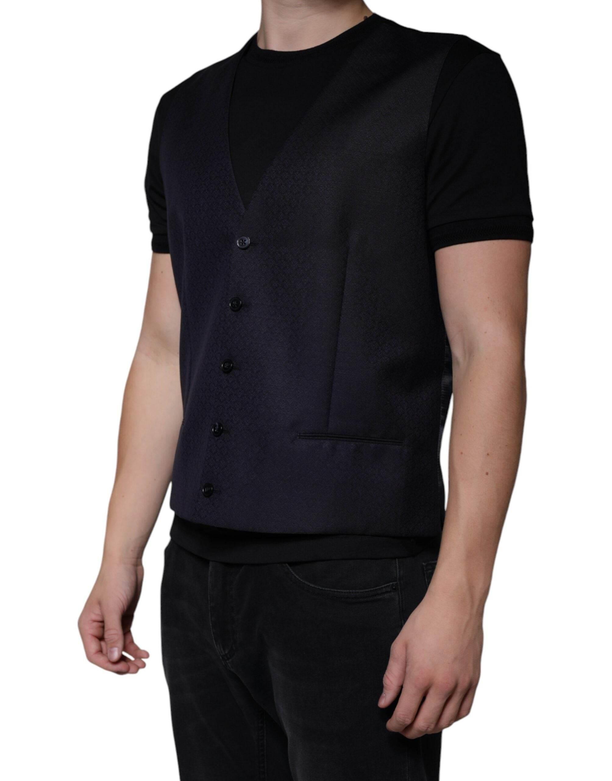 Dolce & Gabbana Black Wool Waistcoat Dress Formal Vest - Hilstor