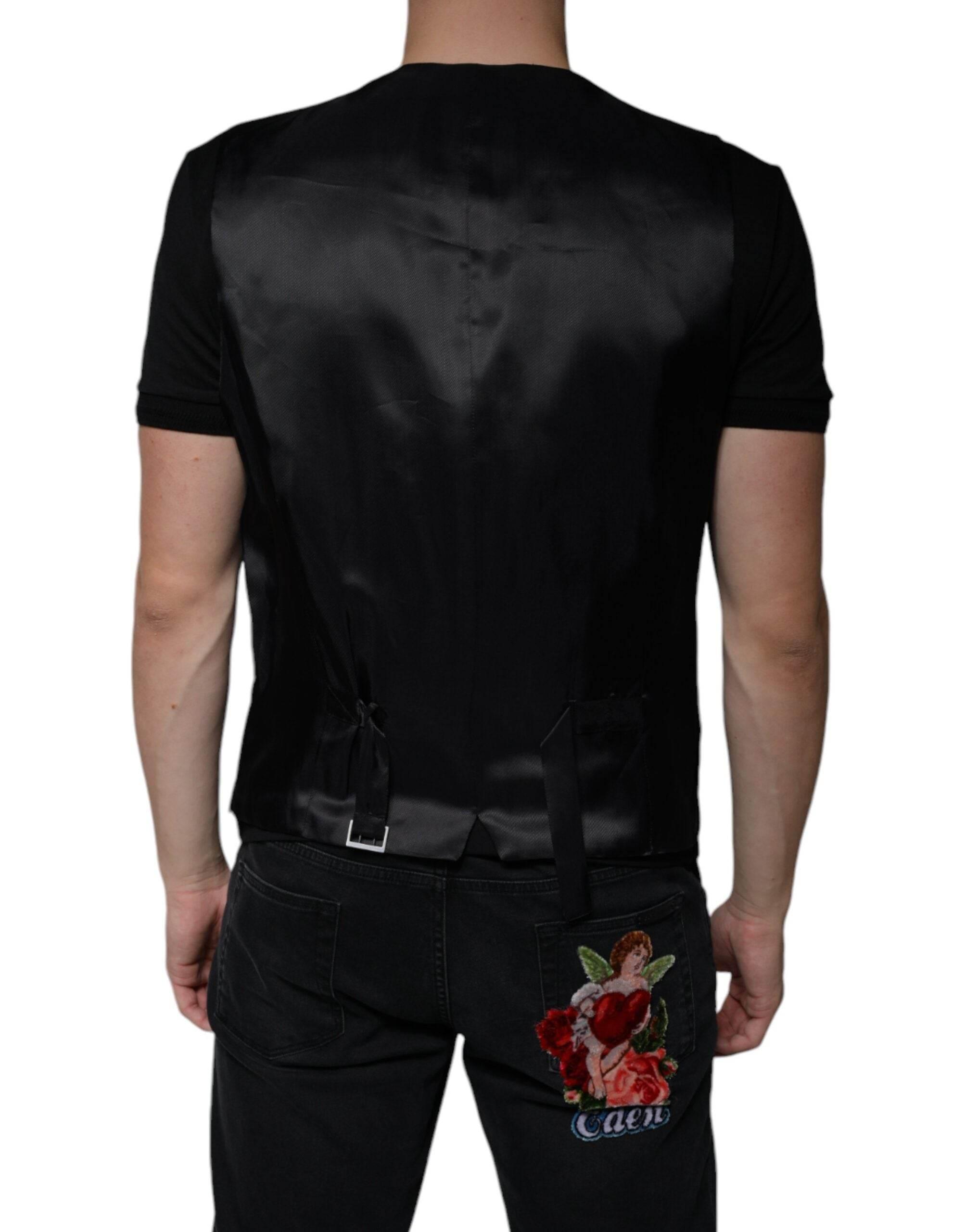 Dolce & Gabbana Black Wool Waistcoat Dress Formal Vest - Hilstor