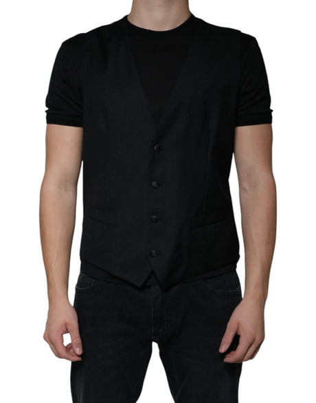Dolce & Gabbana Black Wool Waistcoat Dress Formal Vest - Hilstor