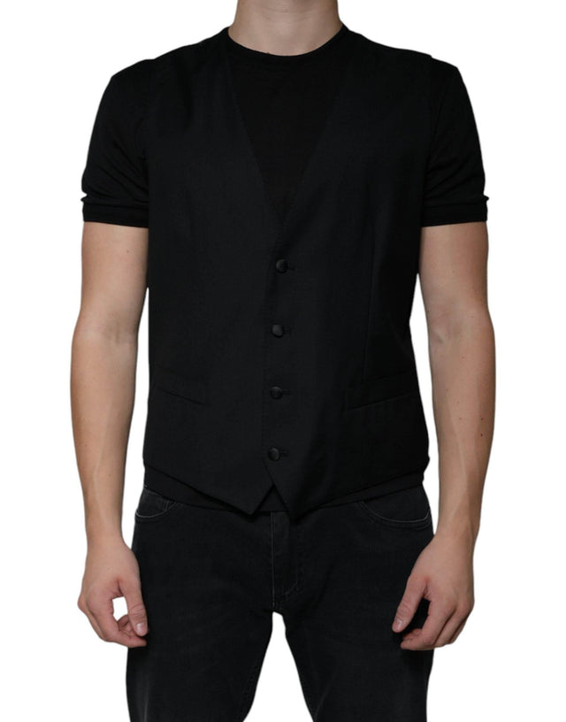 Dolce & Gabbana Black Wool Waistcoat Dress Formal Vest - Hilstor