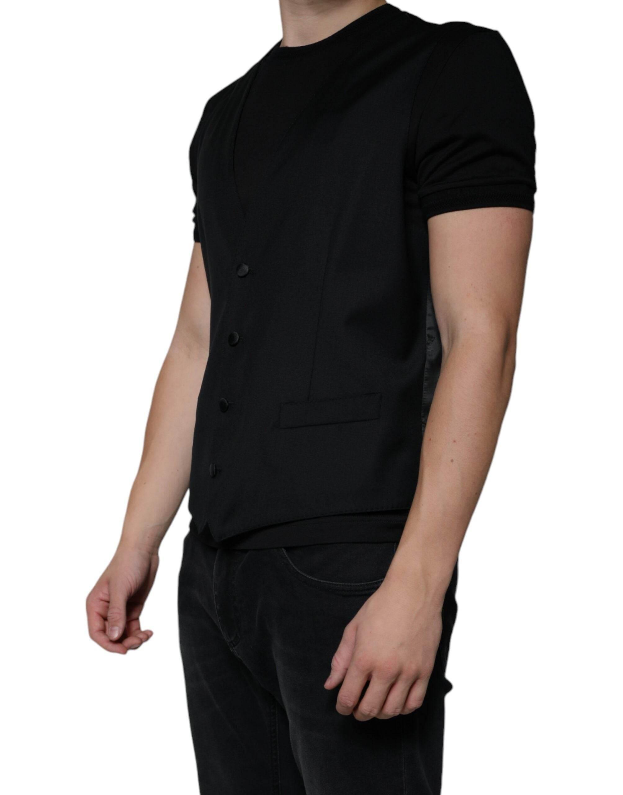 Dolce & Gabbana Black Wool Waistcoat Dress Formal Vest - Hilstor