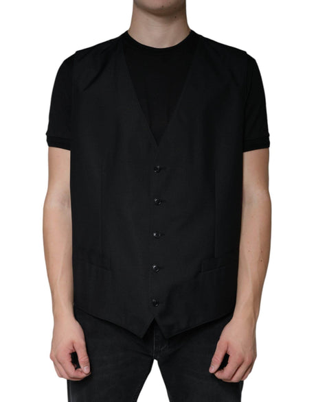 Dolce & Gabbana Black Wool Waistcoat Dress Formal Vest - Hilstor