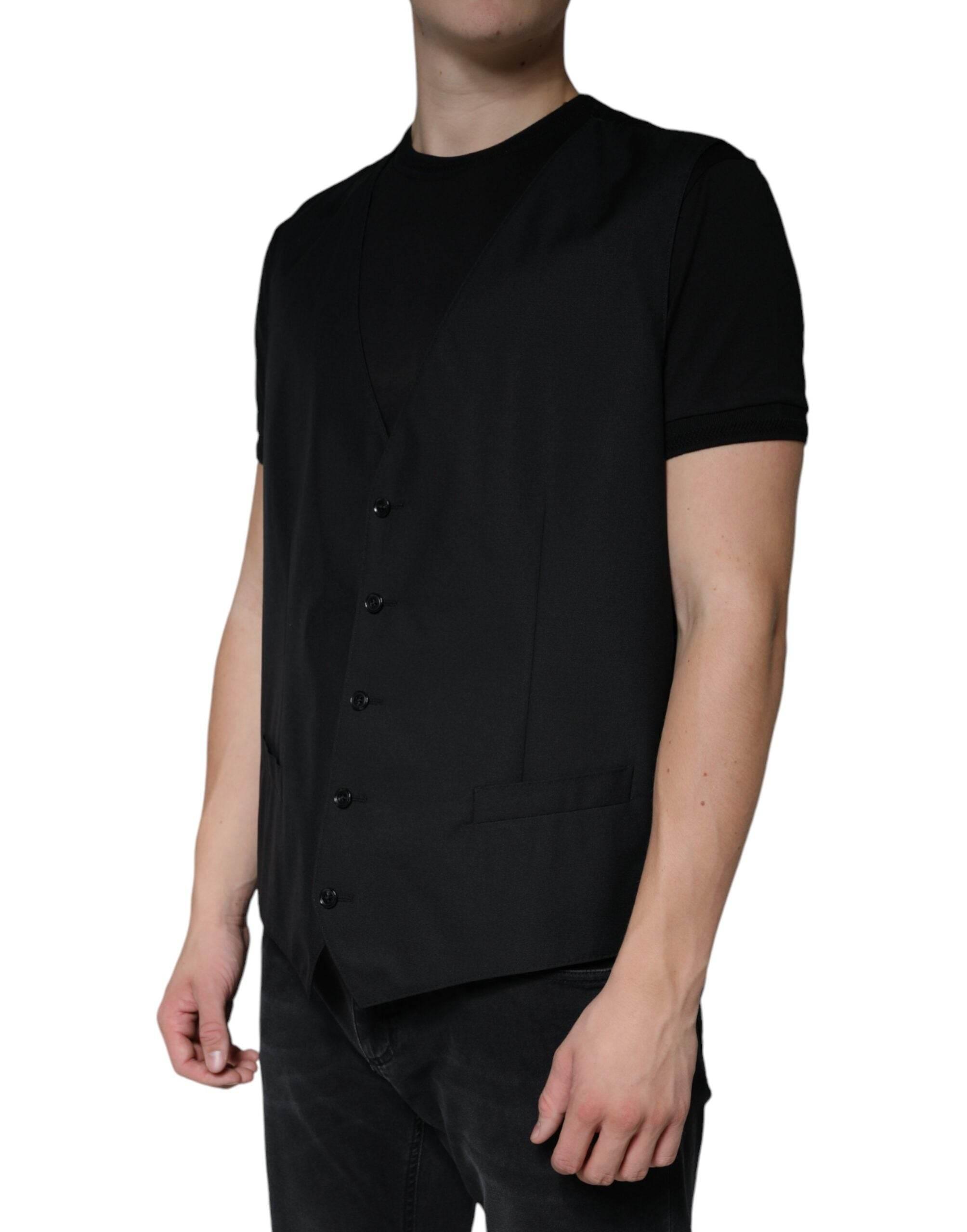 Dolce & Gabbana Black Wool Waistcoat Dress Formal Vest - Hilstor