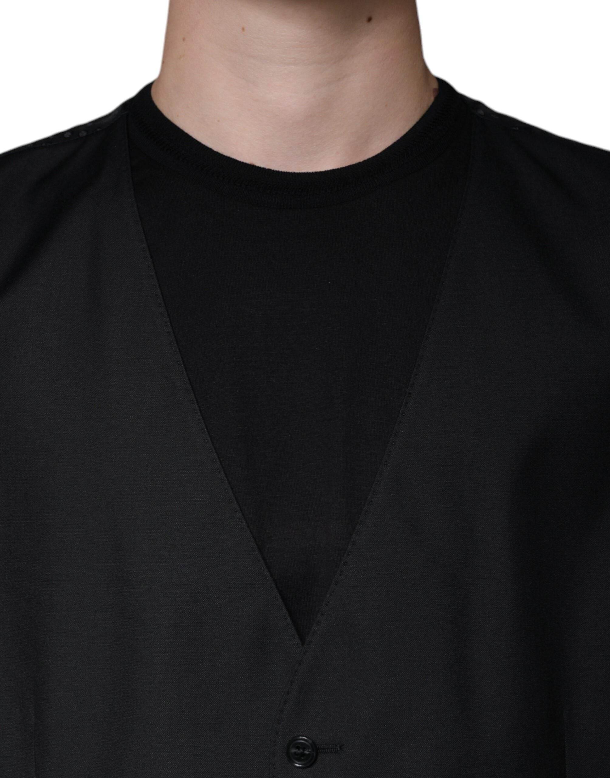 Dolce & Gabbana Black Wool Waistcoat Dress Formal Vest - Hilstor