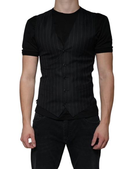 Dolce & Gabbana Black Leather Waistcoat Dress Formal Vest - Hilstor