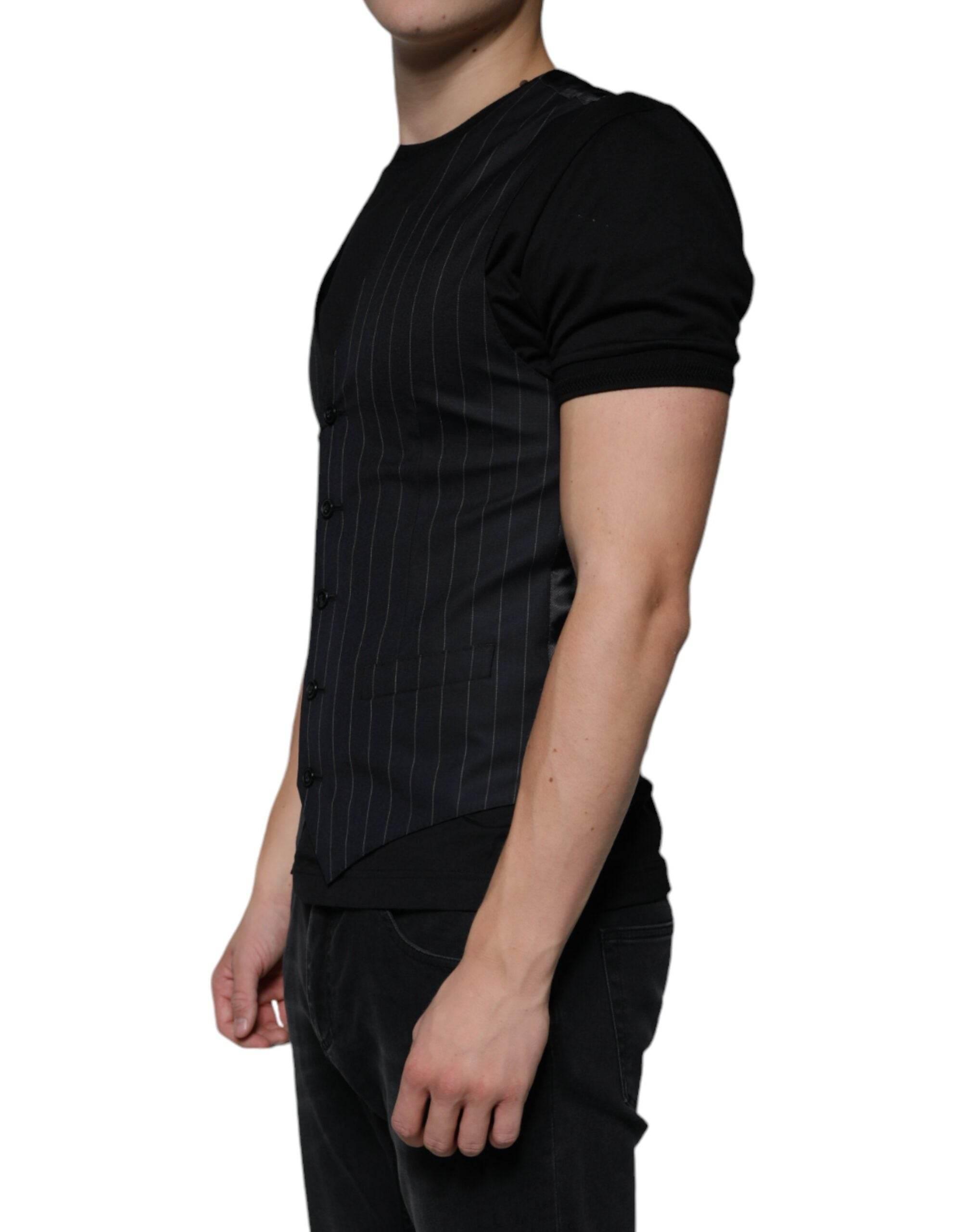 Dolce & Gabbana Black Leather Waistcoat Dress Formal Vest - Hilstor