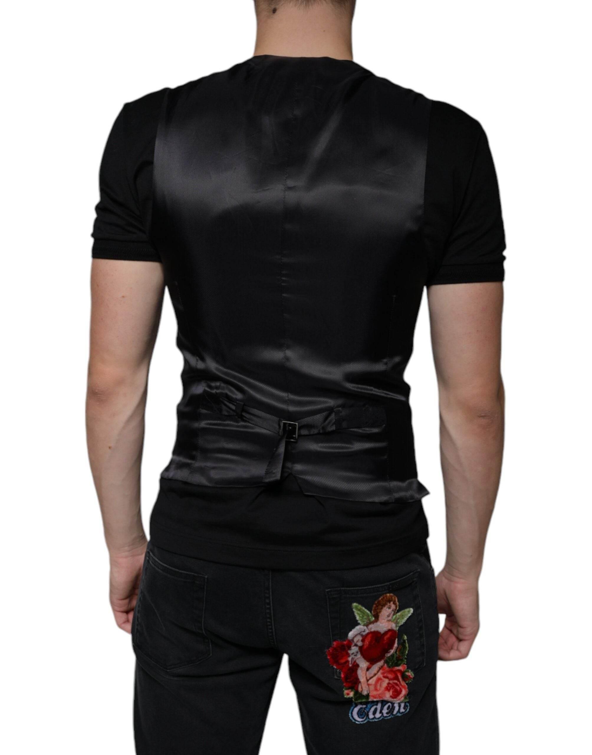 Dolce & Gabbana Black Leather Waistcoat Dress Formal Vest - Hilstor
