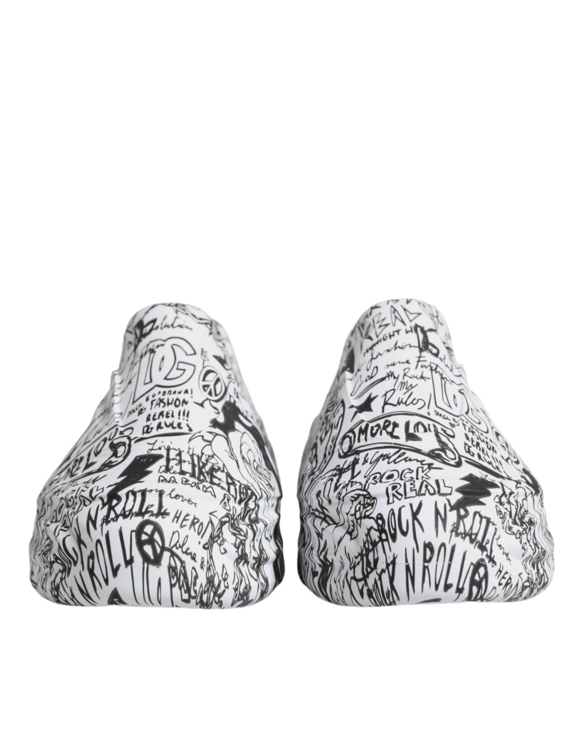 Dolce & Gabbana White Black Graffiti Daymaster Sneakers Shoes - Hilstor