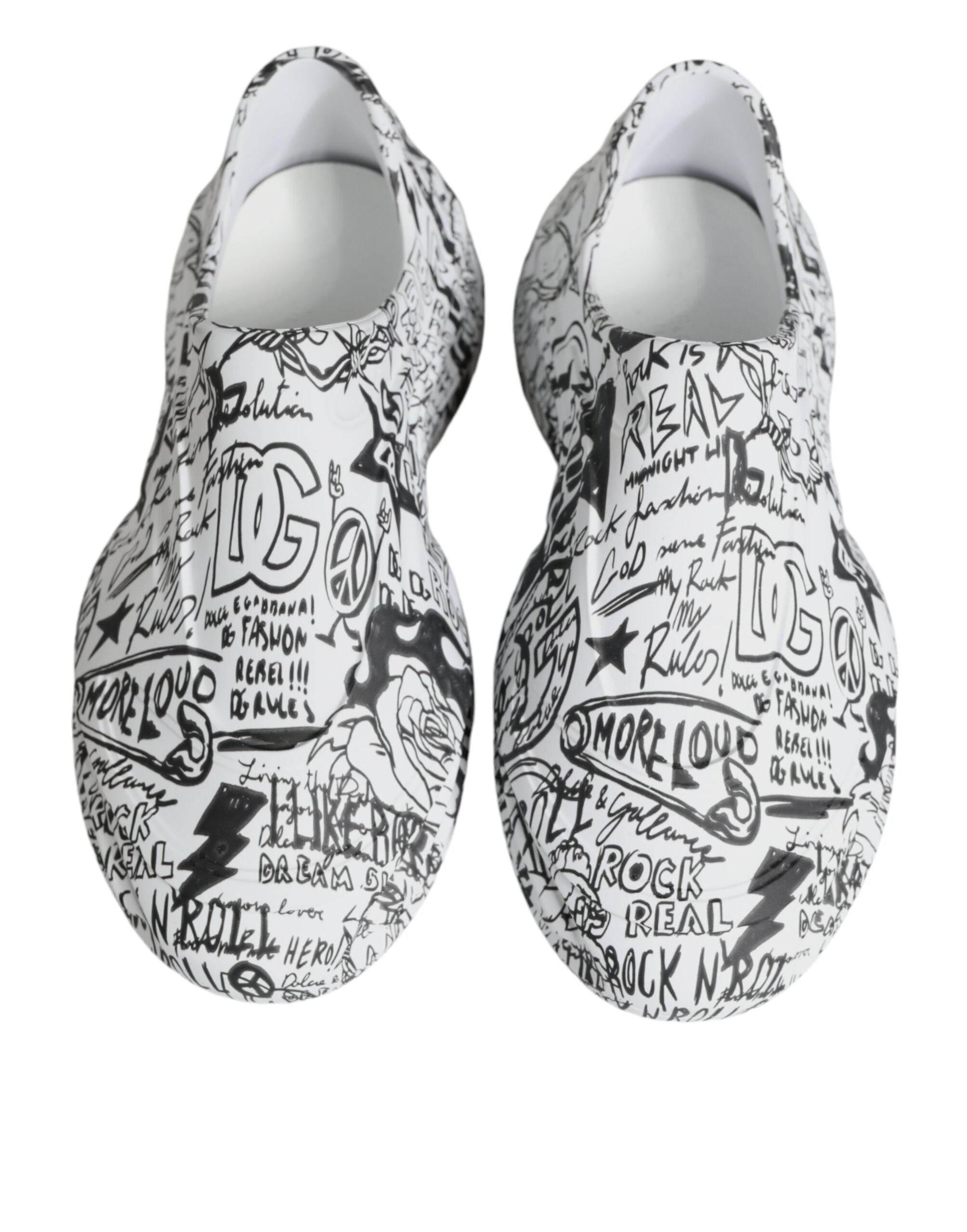 Dolce & Gabbana White Black Graffiti Daymaster Sneakers Shoes - Hilstor