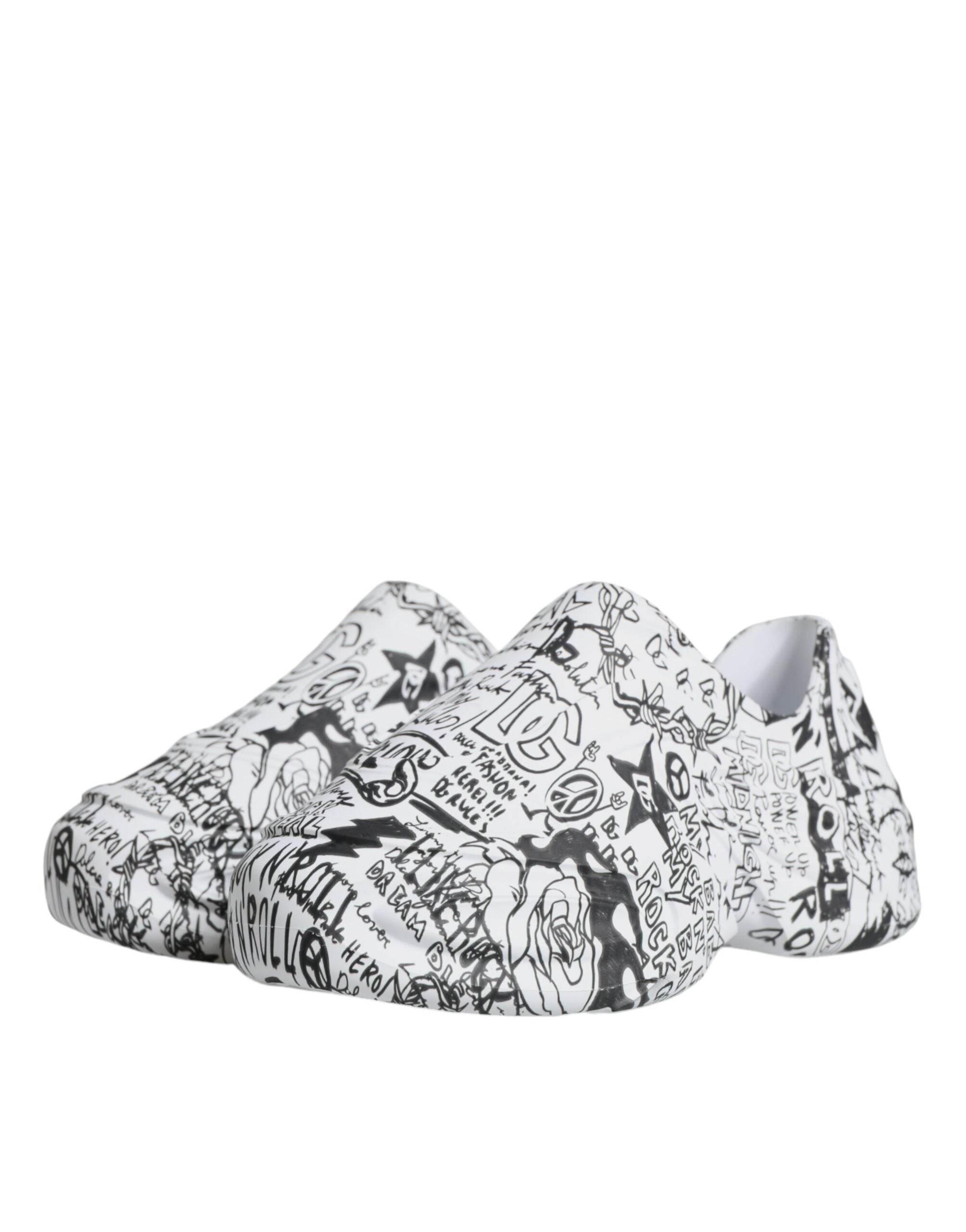 Dolce & Gabbana White Black Graffiti Daymaster Sneakers Shoes - Hilstor