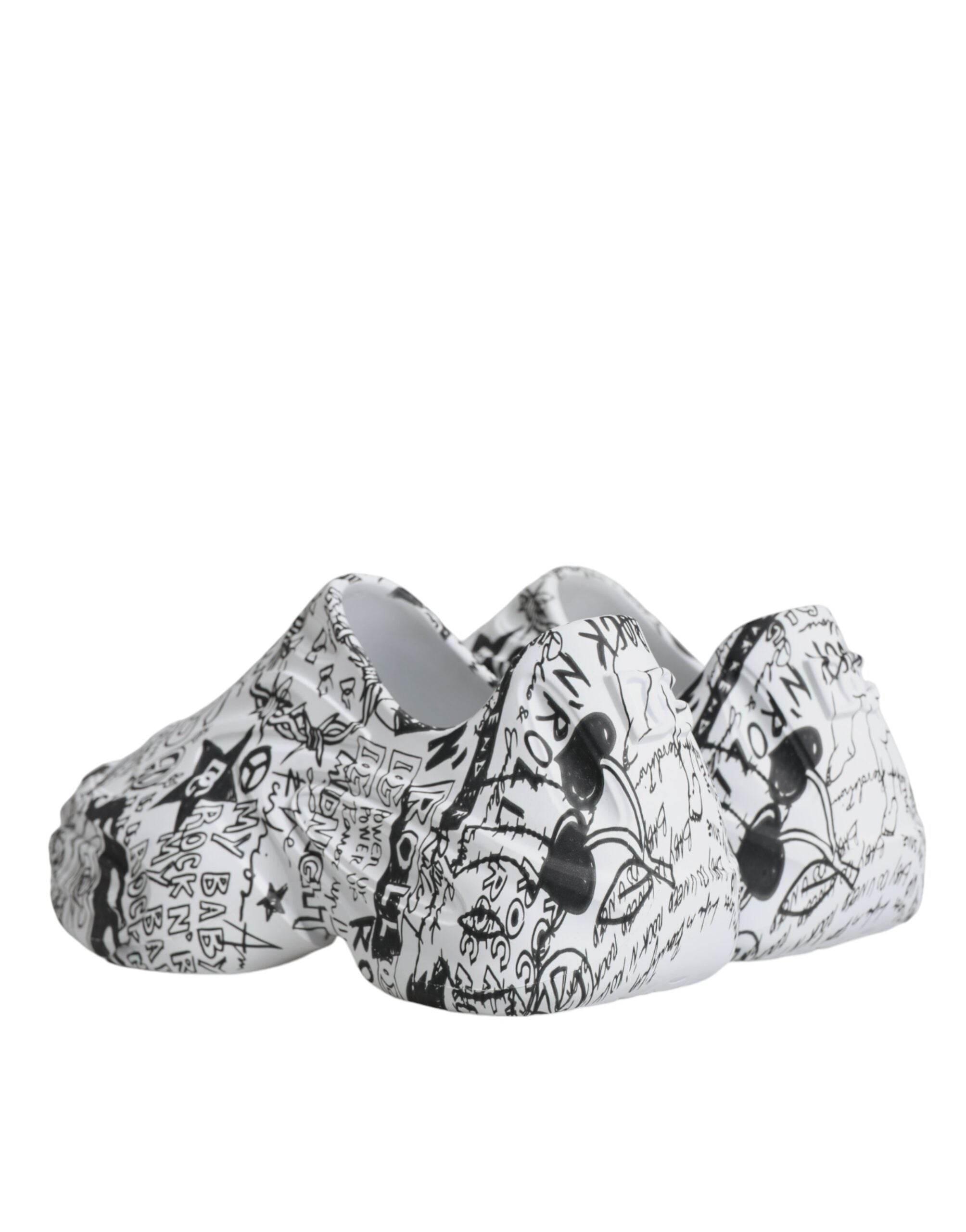 Dolce & Gabbana White Black Graffiti Daymaster Sneakers Shoes - Hilstor