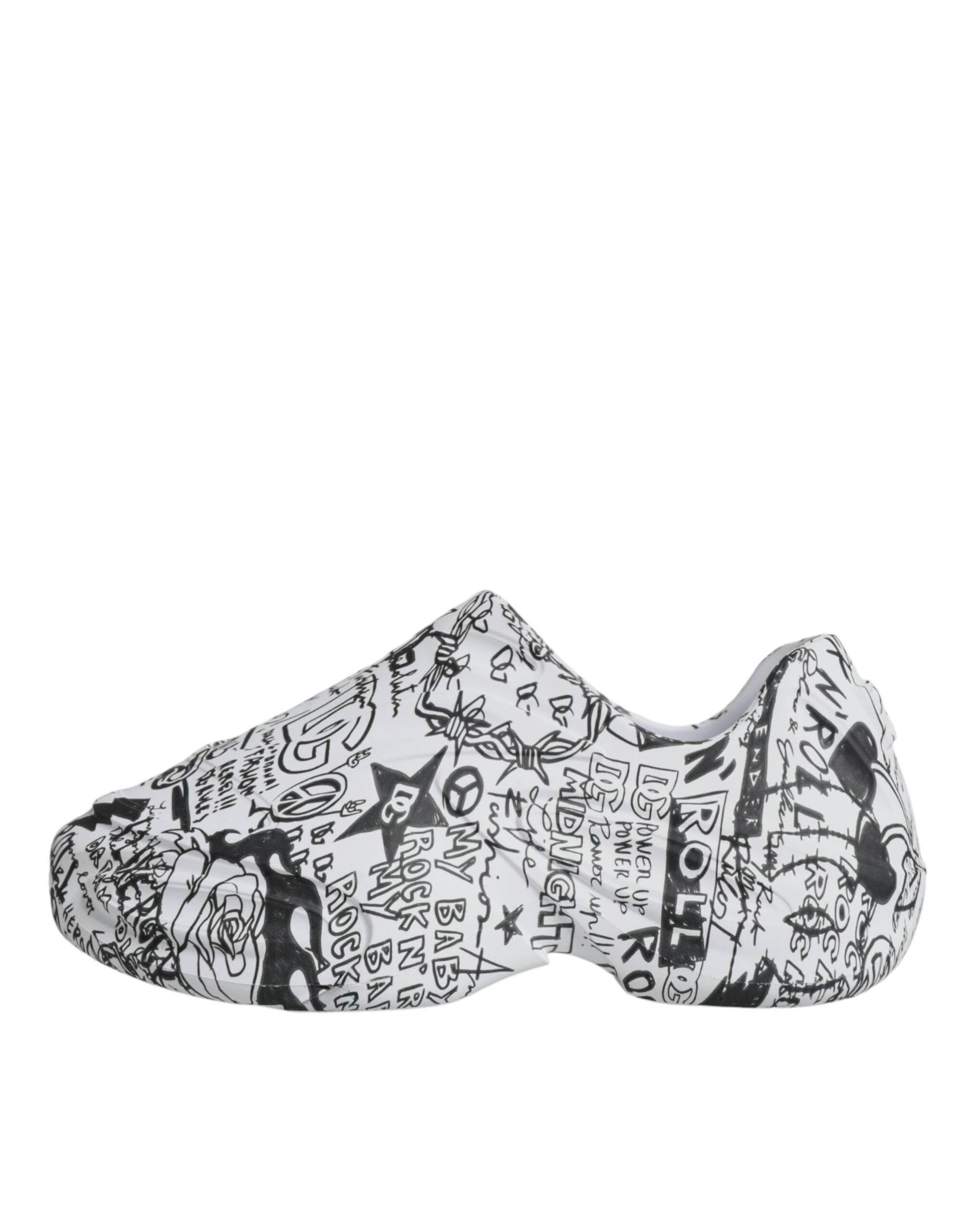 Dolce & Gabbana White Black Graffiti Daymaster Sneakers Shoes - Hilstor