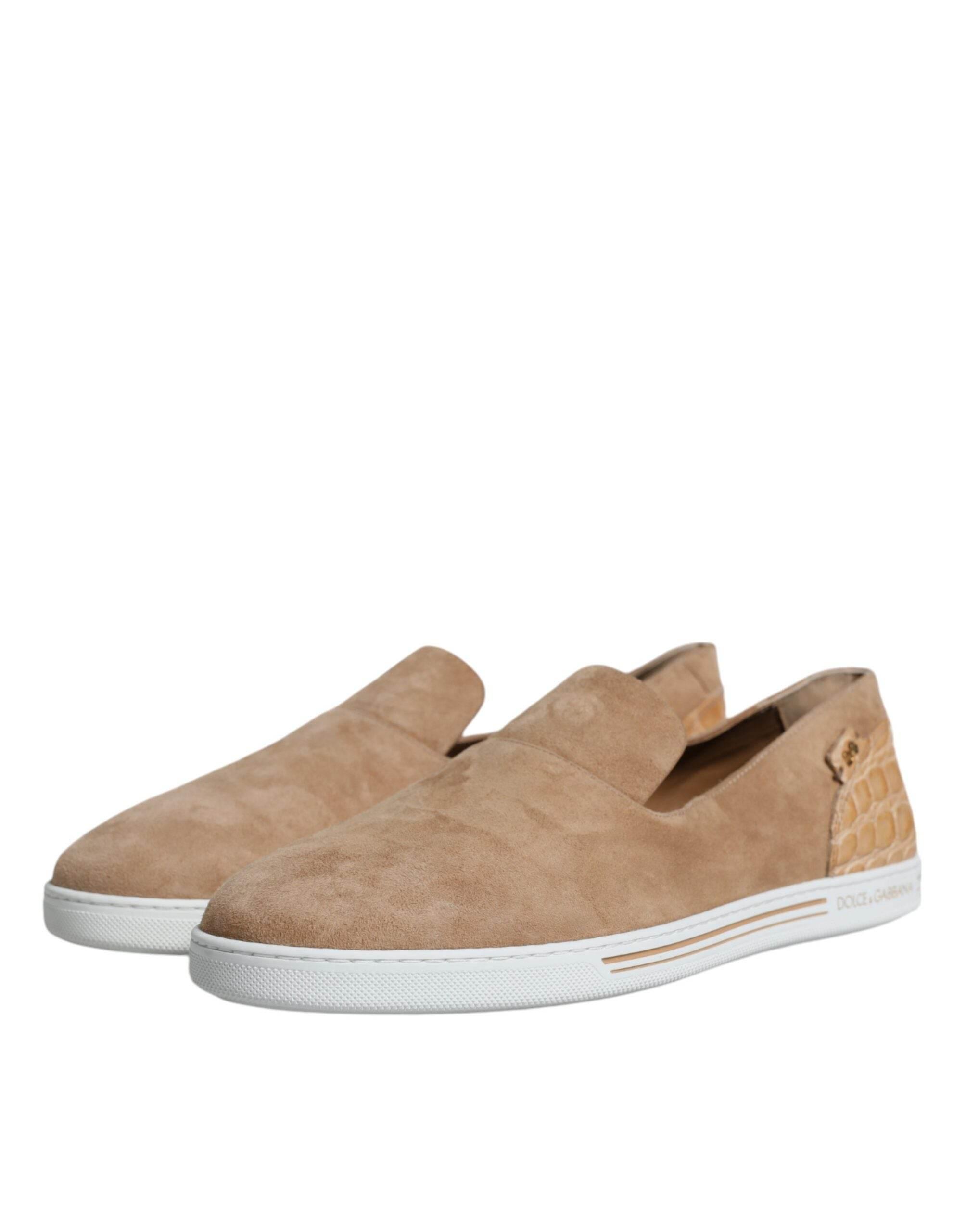 Dolce & Gabbana Beige Suede Caiman Loafers Slippers Shoes - Hilstor