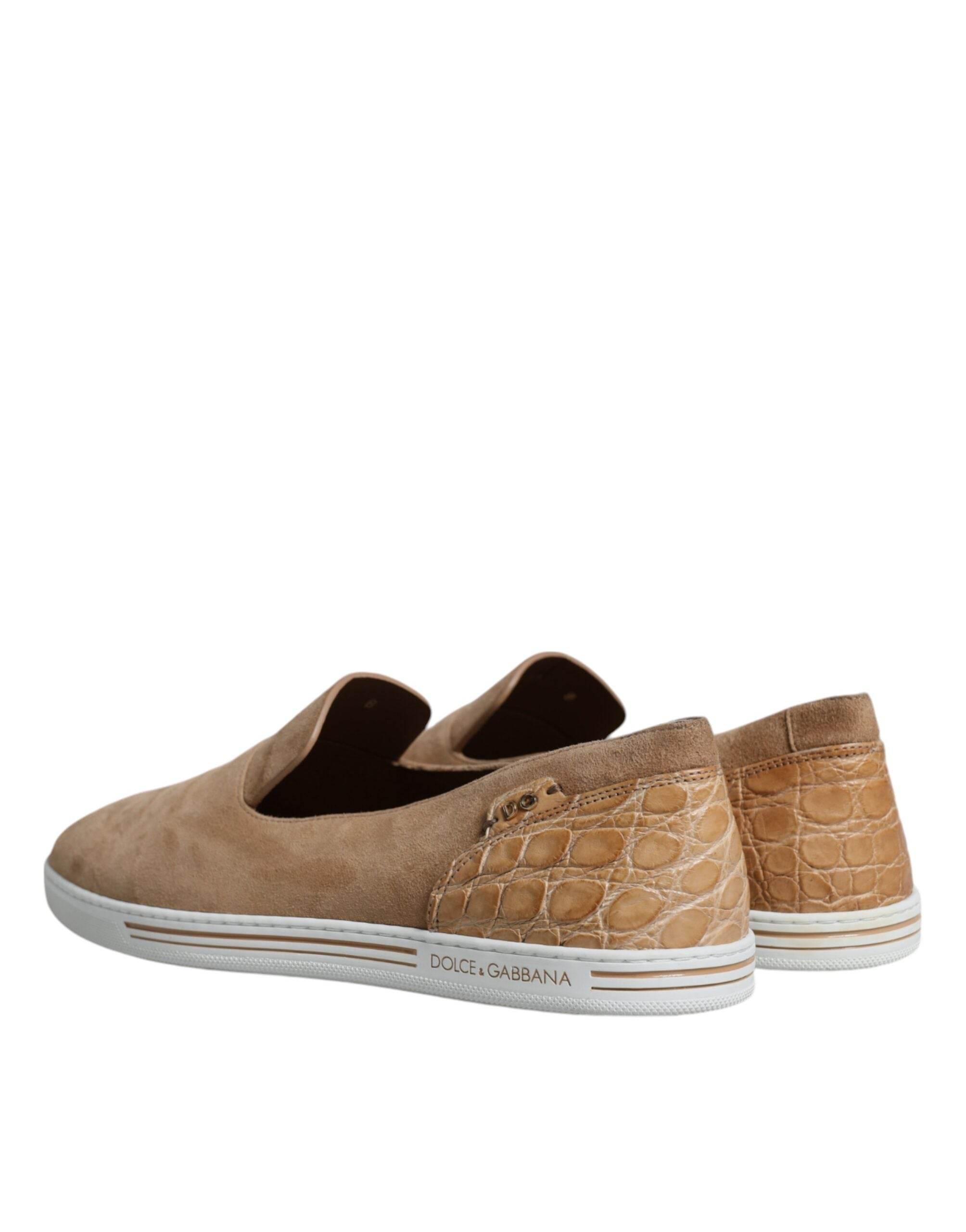 Dolce & Gabbana Beige Suede Caiman Loafers Slippers Shoes - Hilstor