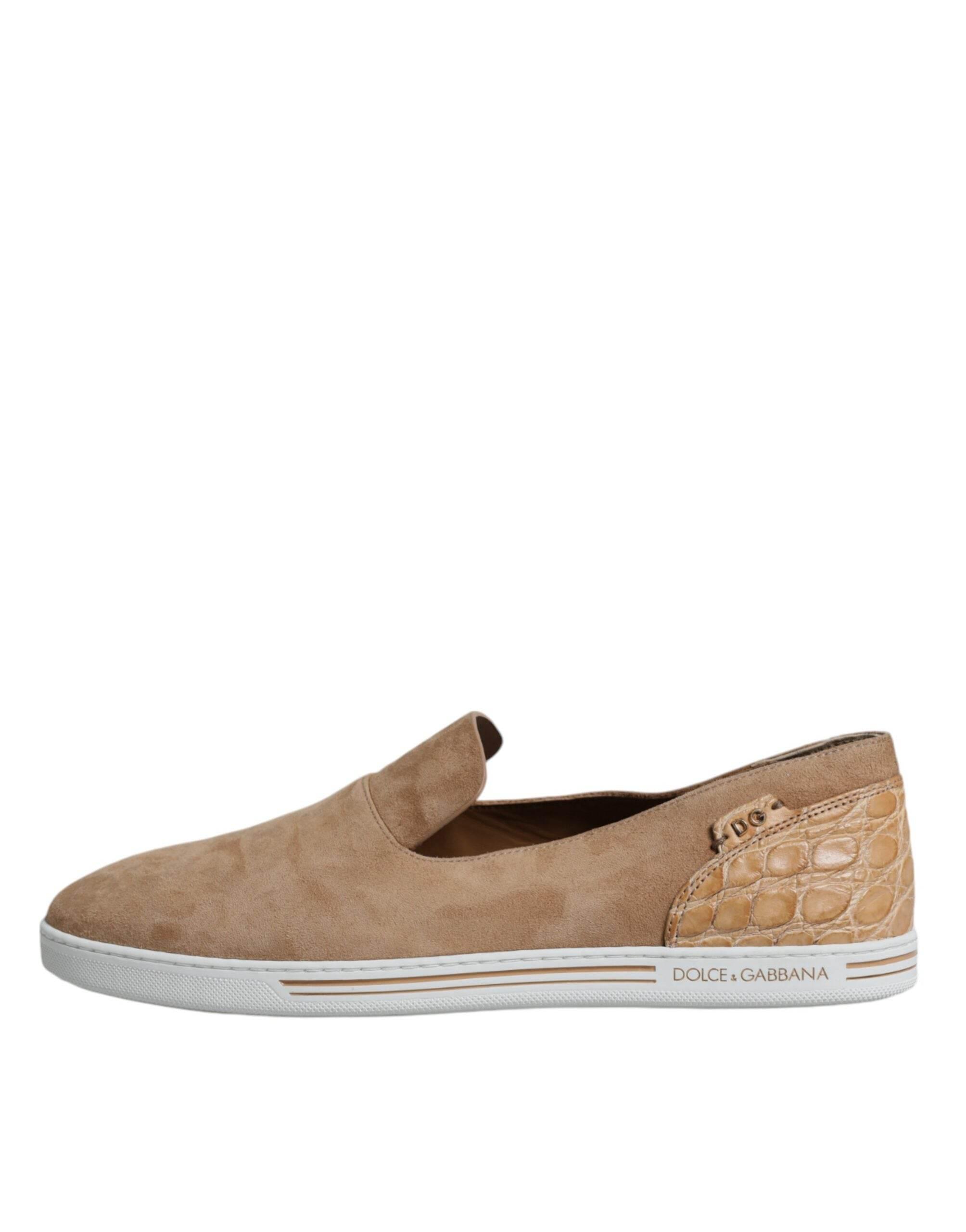 Dolce & Gabbana Beige Suede Caiman Loafers Slippers Shoes - Hilstor