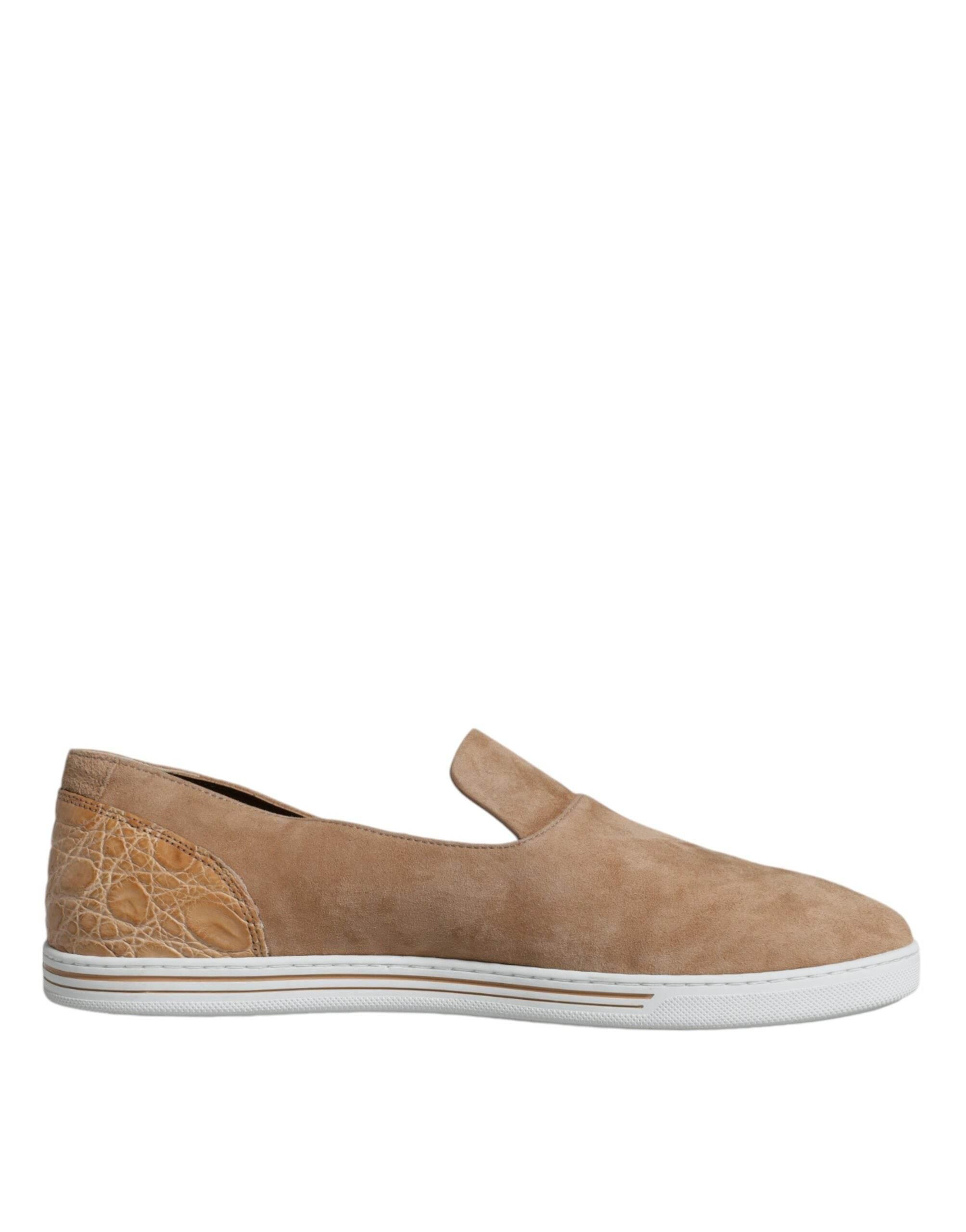 Dolce & Gabbana Beige Suede Caiman Loafers Slippers Shoes - Hilstor