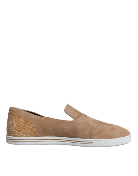 Dolce & Gabbana Beige Suede Caiman Loafers Slippers Shoes - Hilstor