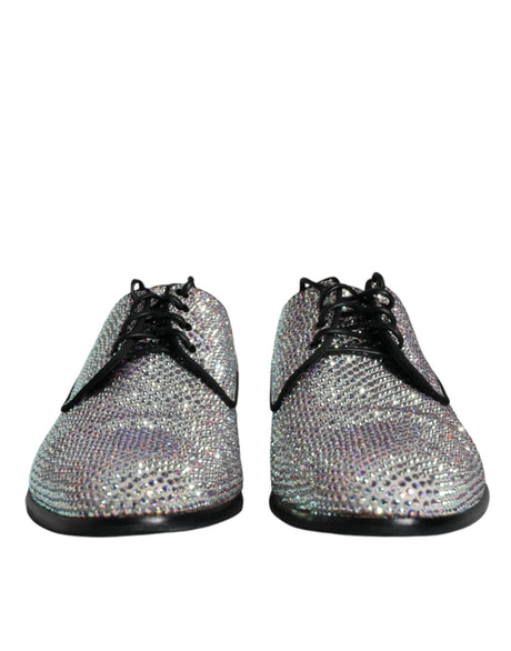 Dolce & Gabbana Silver Leather Rhinestones Derby Dress Shoes - Hilstor