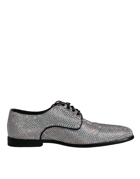 Dolce & Gabbana Silver Leather Rhinestones Derby Dress Shoes - Hilstor