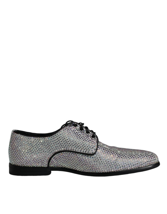 Dolce & Gabbana Silver Leather Rhinestones Derby Dress Shoes - Hilstor