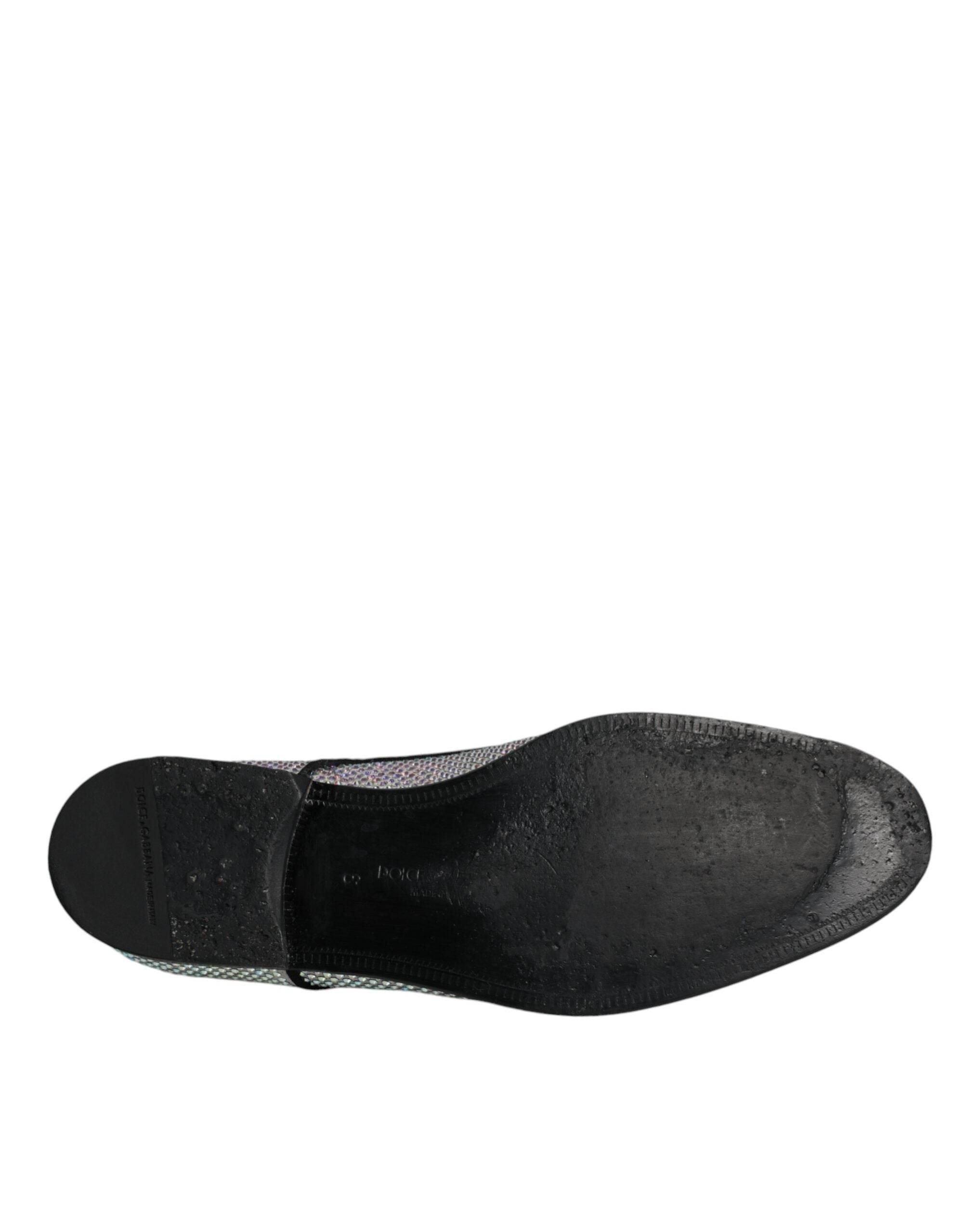 Dolce & Gabbana Silver Leather Rhinestones Derby Dress Shoes - Hilstor