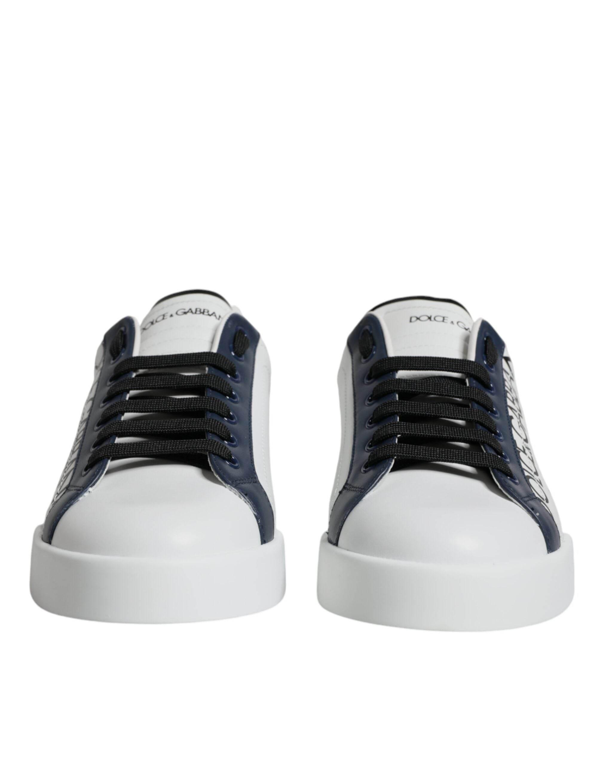 Dolce & Gabbana White Blue Leather Crown Milano Sneakers Shoes - Hilstor