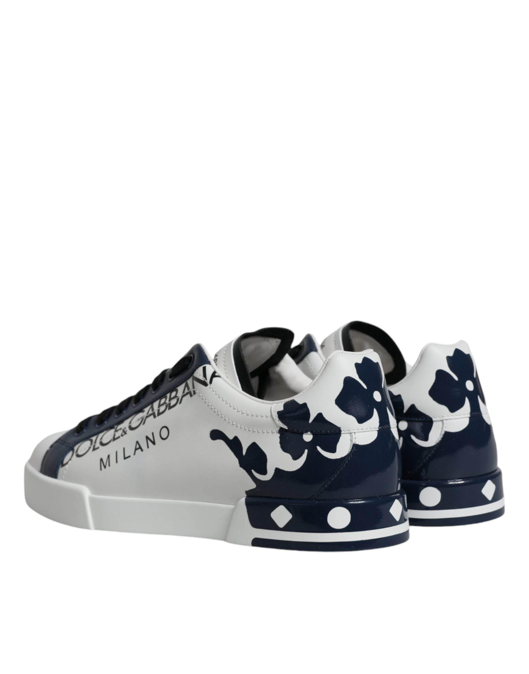 Dolce & Gabbana White Blue Leather Crown Milano Sneakers Shoes - Hilstor