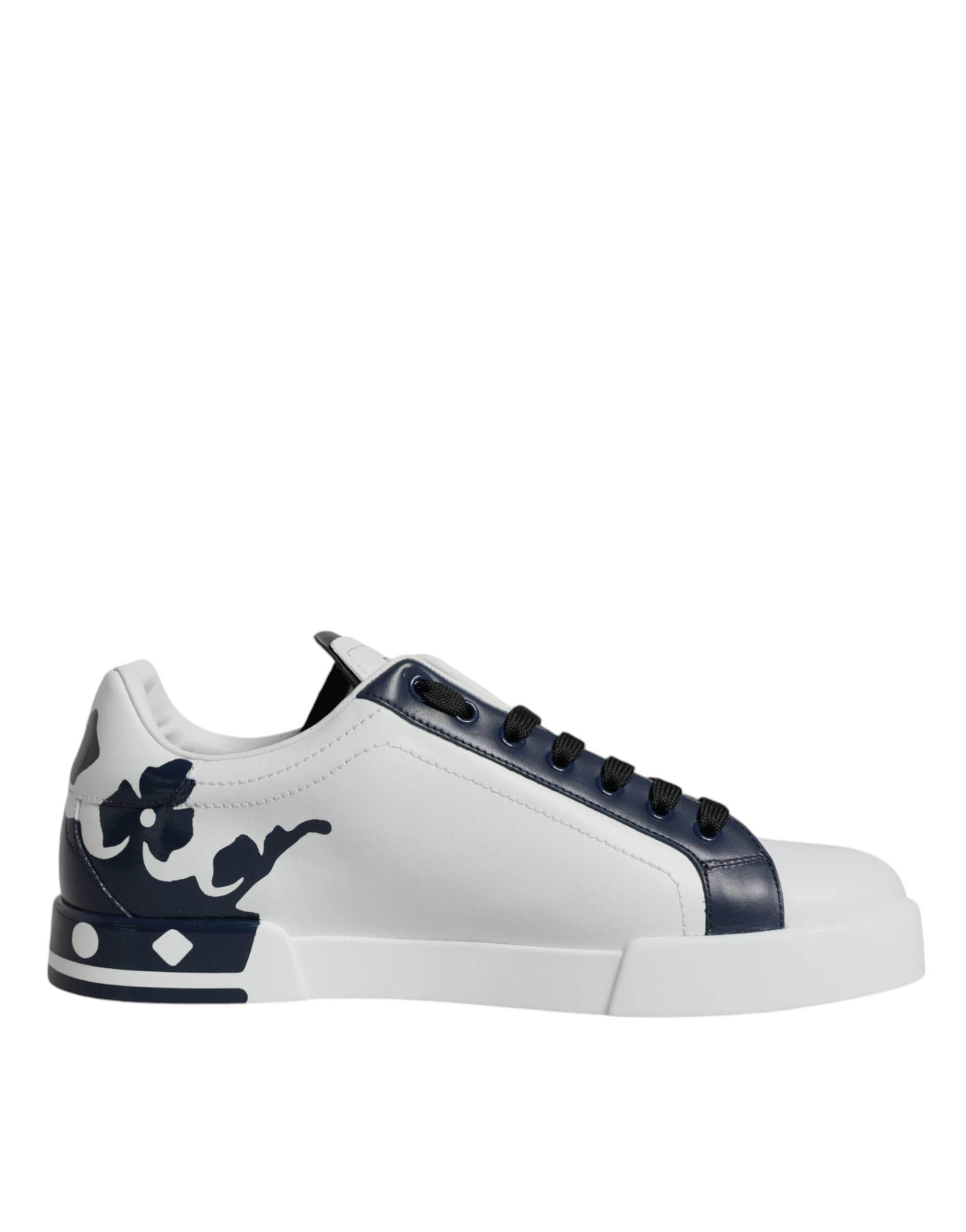 Dolce & Gabbana White Blue Leather Crown Milano Sneakers Shoes - Hilstor