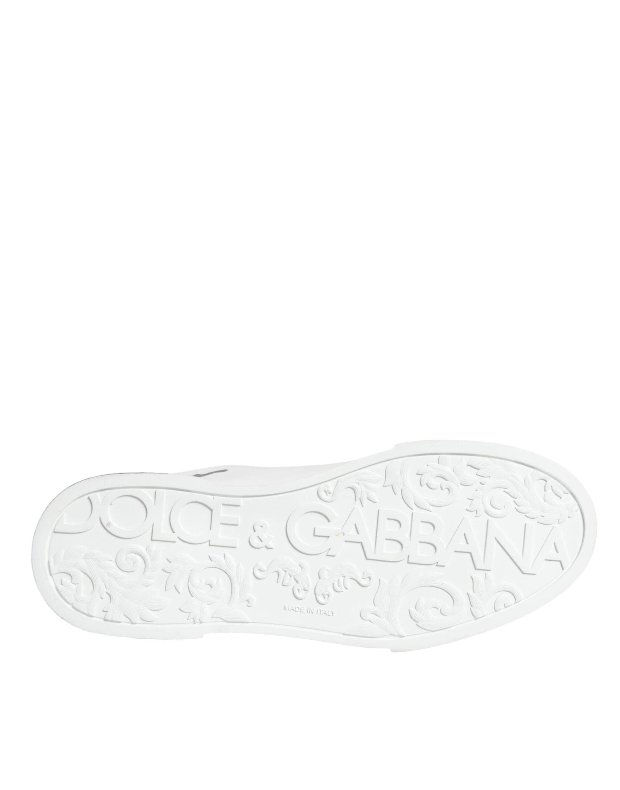Dolce & Gabbana White Blue Leather Crown Milano Sneakers Shoes - Hilstor