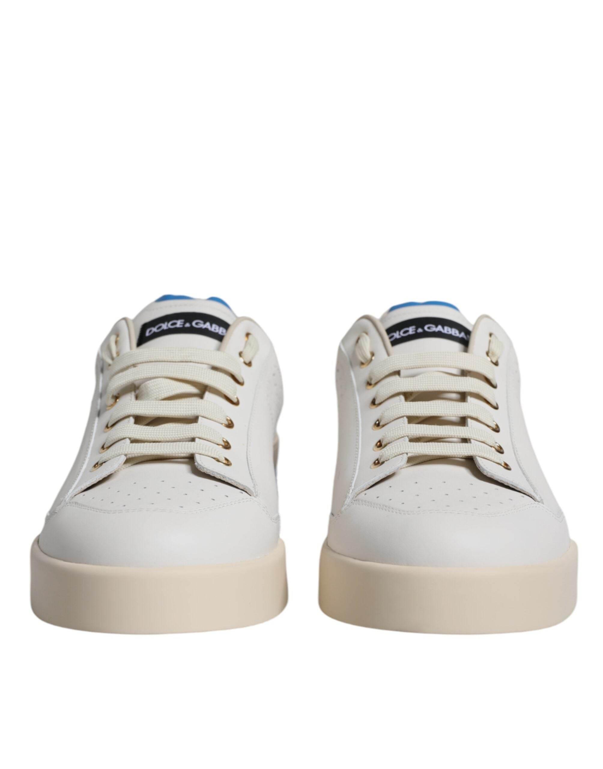 Dolce & Gabbana White Blue Perforated Low Top Sneakers Shoes - Hilstor