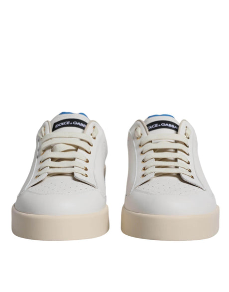 Dolce & Gabbana White Blue Perforated Low Top Sneakers Shoes - Hilstor
