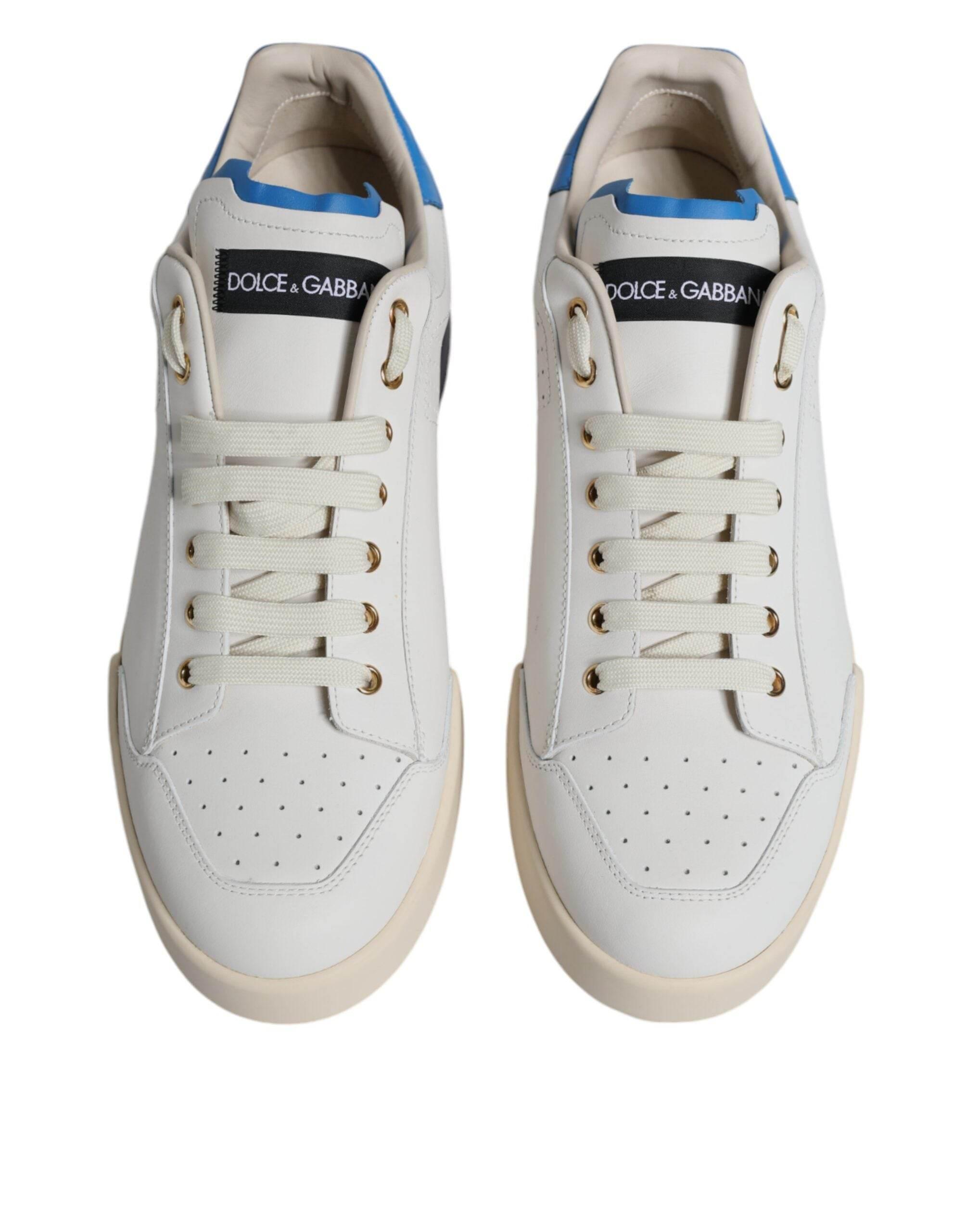 Dolce & Gabbana White Blue Perforated Low Top Sneakers Shoes - Hilstor
