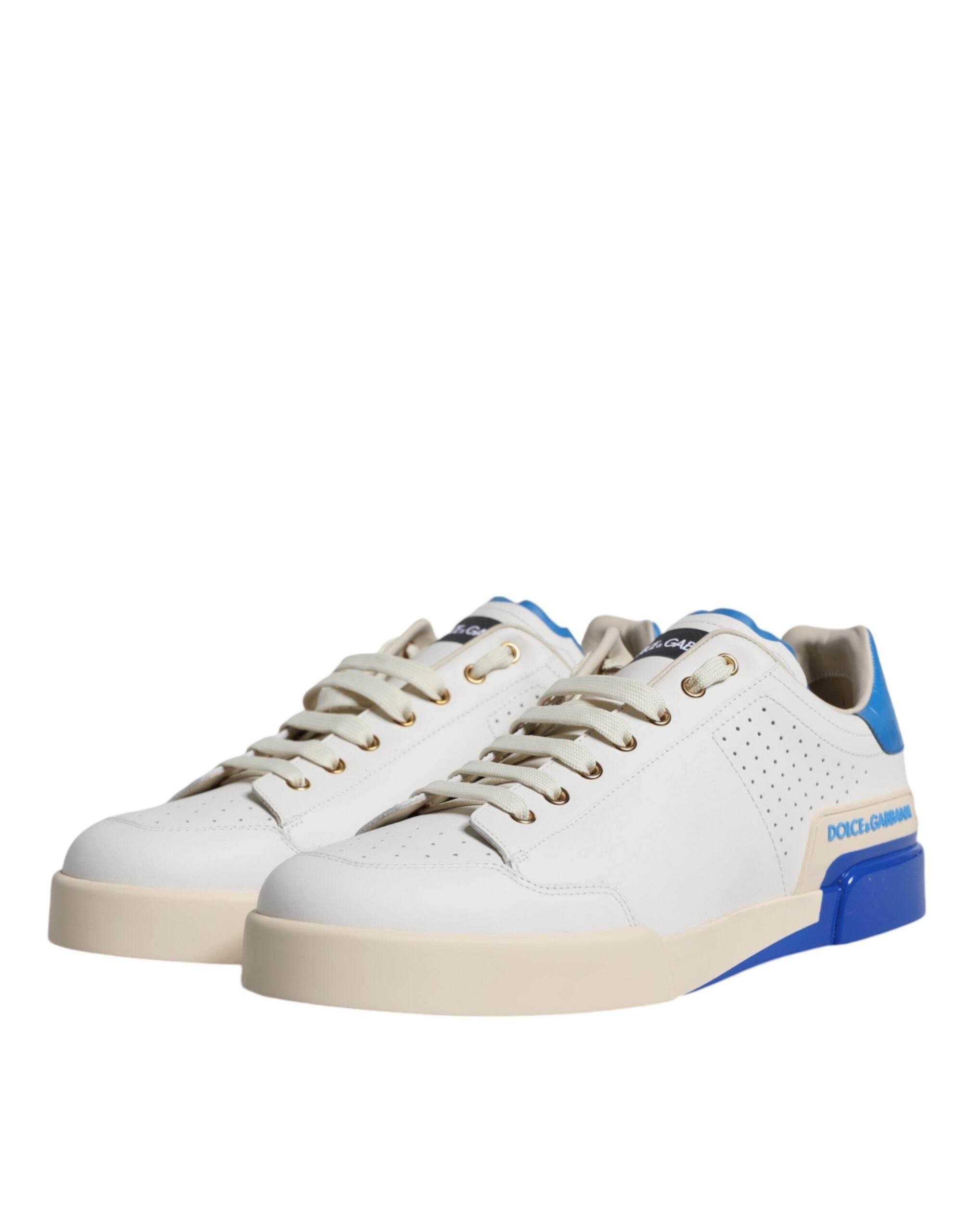Dolce & Gabbana White Blue Perforated Low Top Sneakers Shoes - Hilstor