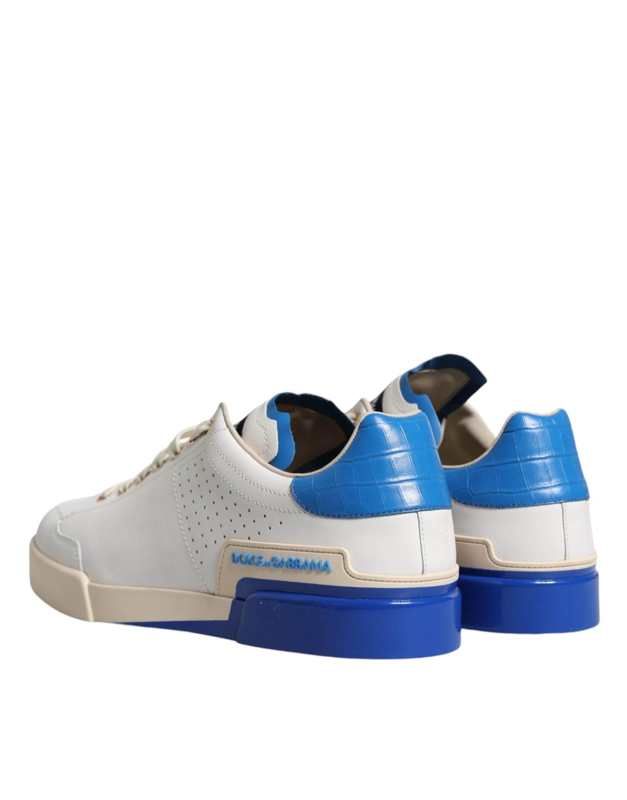 Dolce & Gabbana White Blue Perforated Low Top Sneakers Shoes - Hilstor
