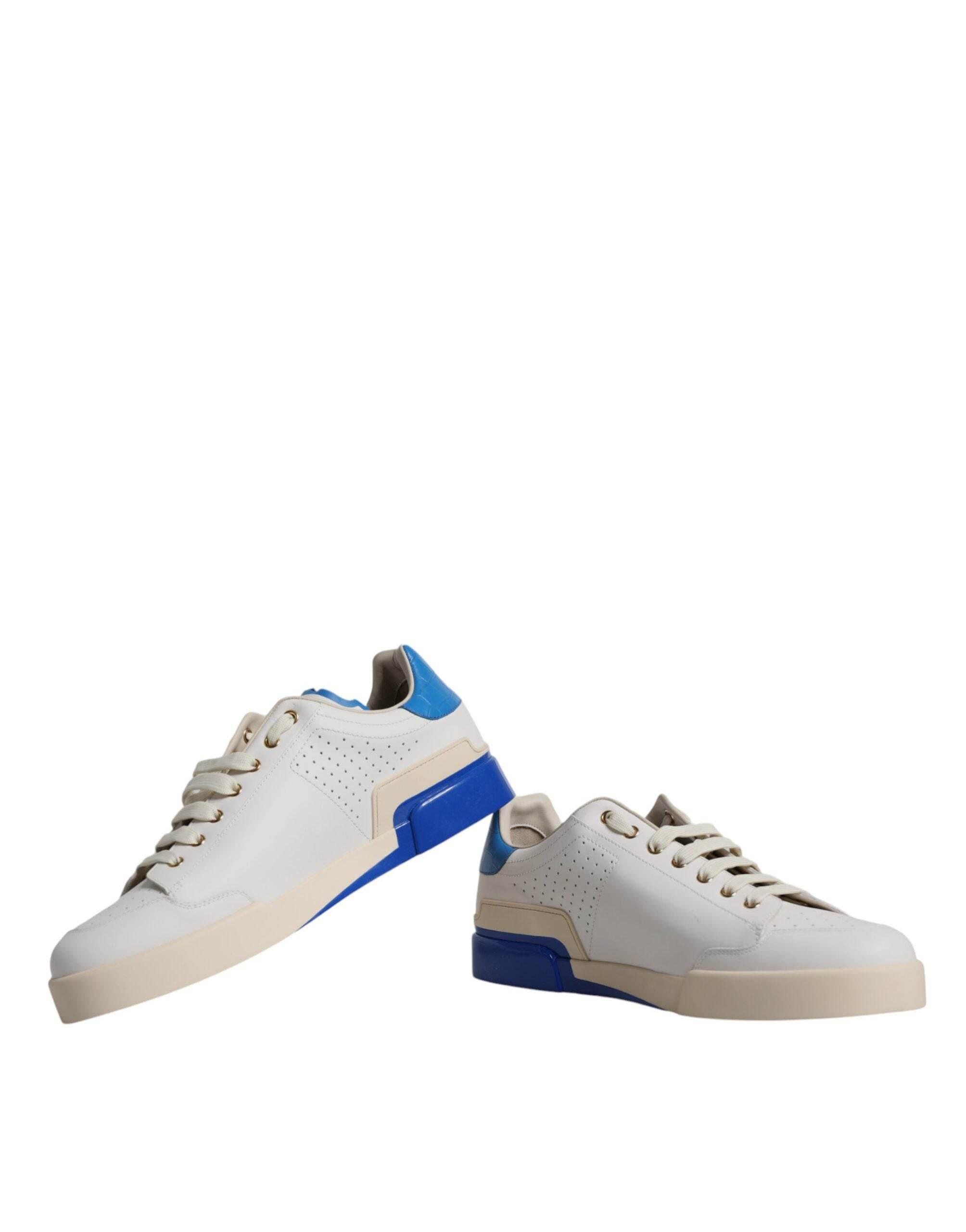 Dolce & Gabbana White Blue Perforated Low Top Sneakers Shoes - Hilstor