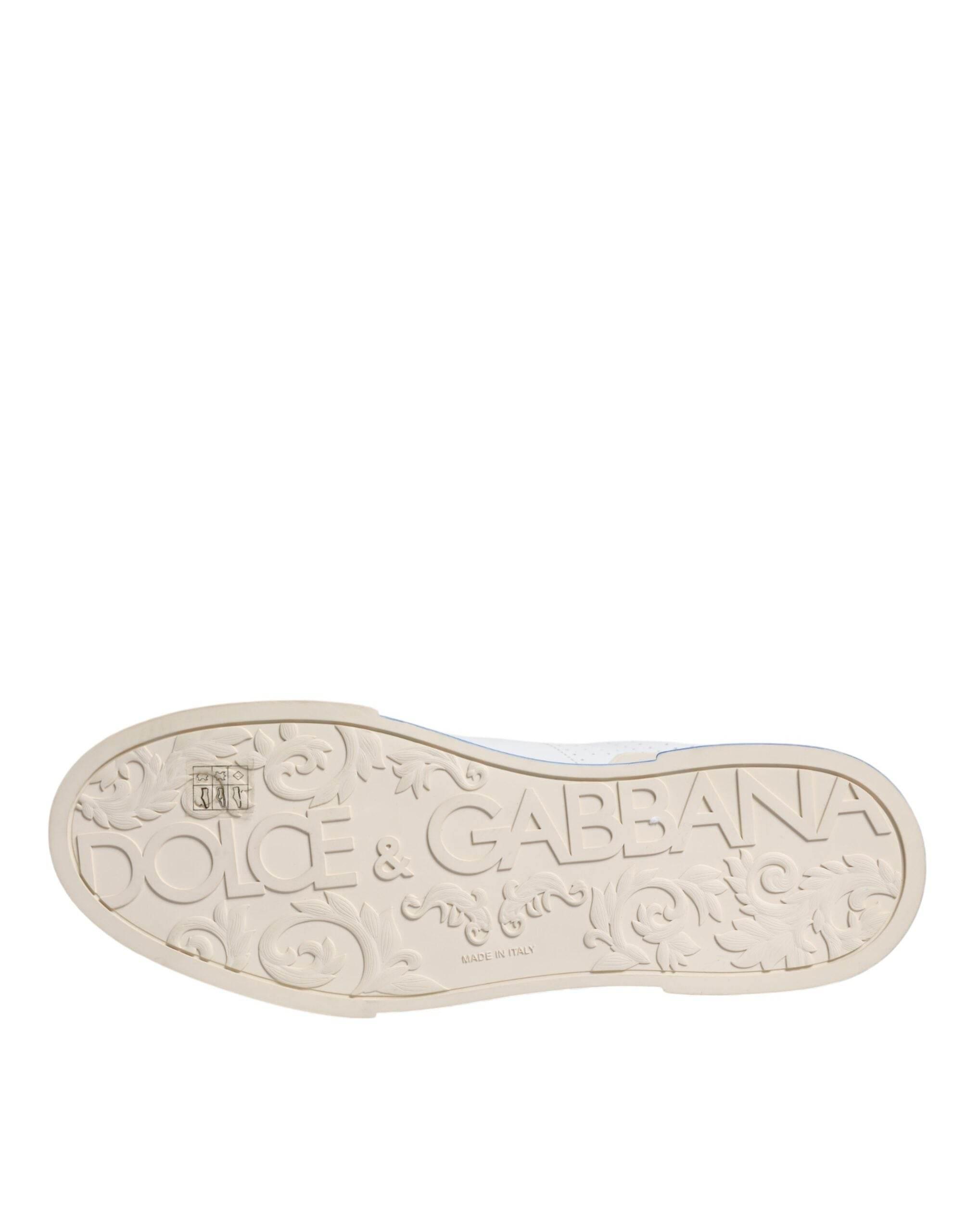 Dolce & Gabbana White Blue Perforated Low Top Sneakers Shoes - Hilstor