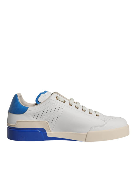Dolce & Gabbana White Blue Perforated Low Top Sneakers Shoes - Hilstor