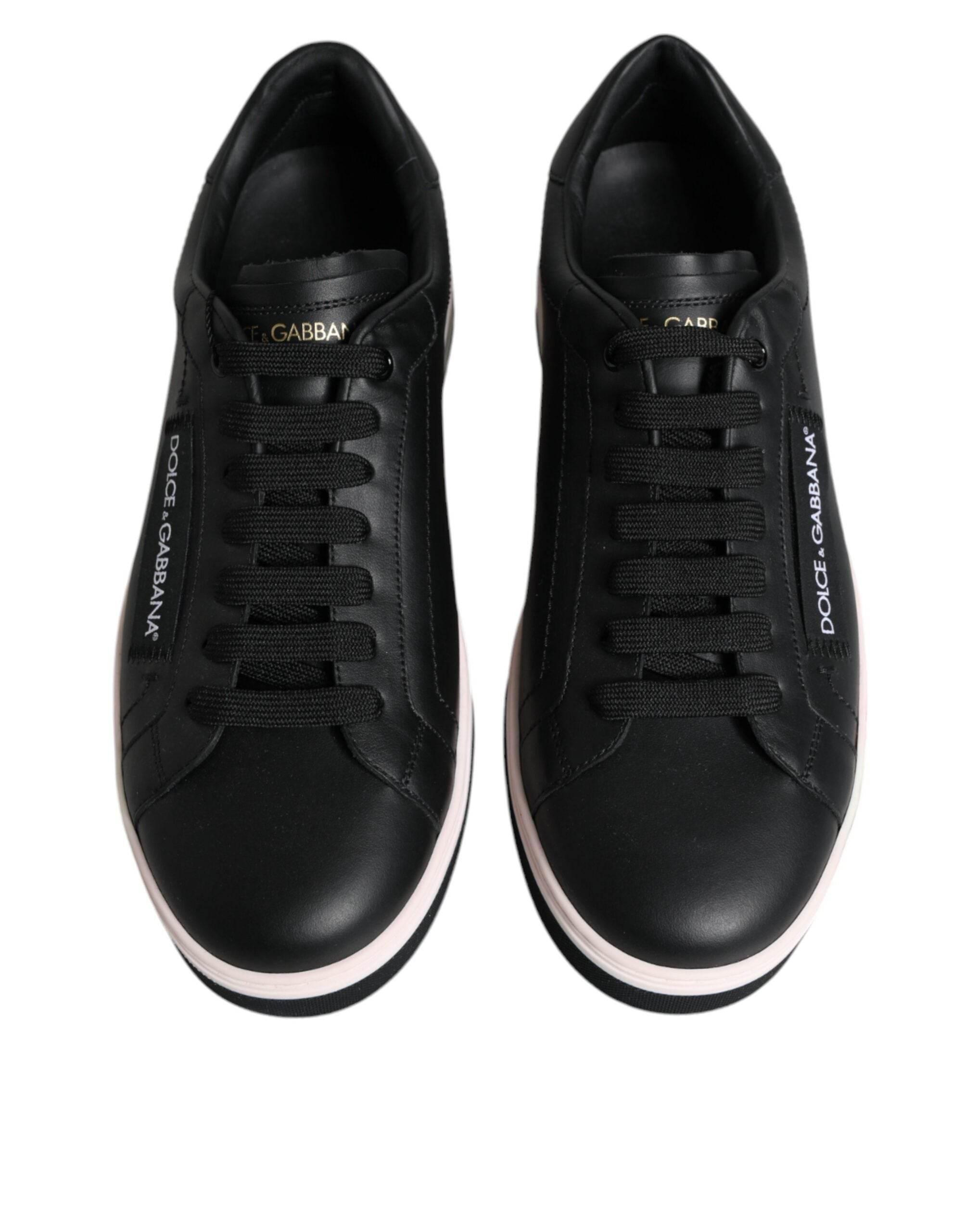 Dolce & Gabbana Black Leather Low Top Men Sneakers Shoes - Hilstor