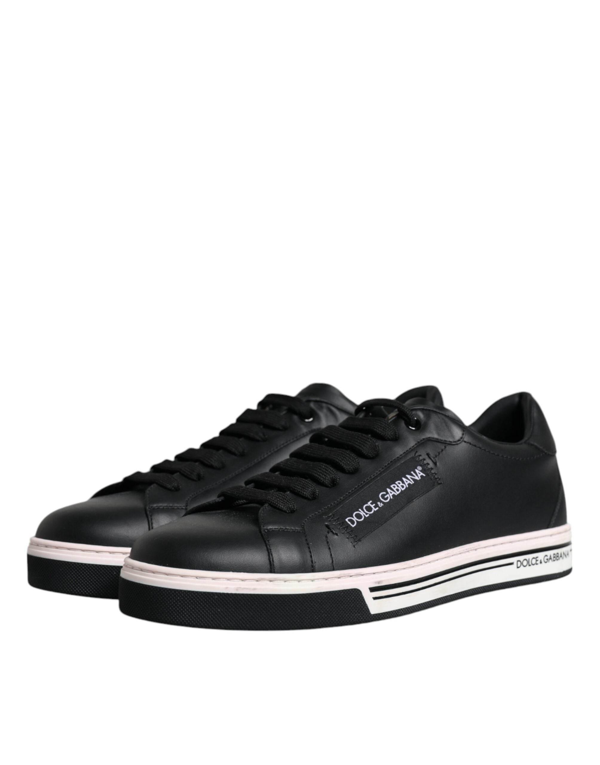 Dolce & Gabbana Black Leather Low Top Men Sneakers Shoes - Hilstor