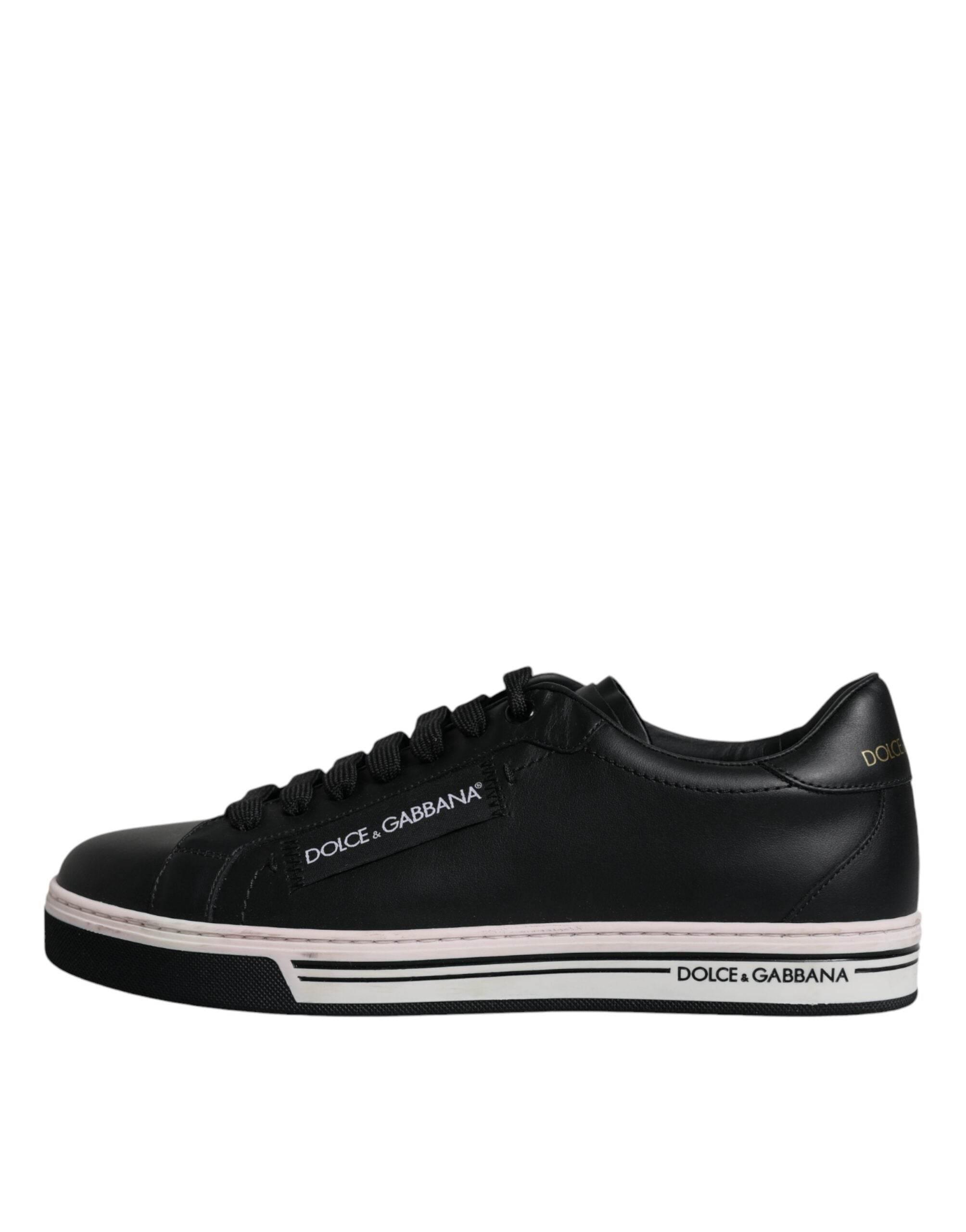 Dolce & Gabbana Black Leather Low Top Men Sneakers Shoes - Hilstor